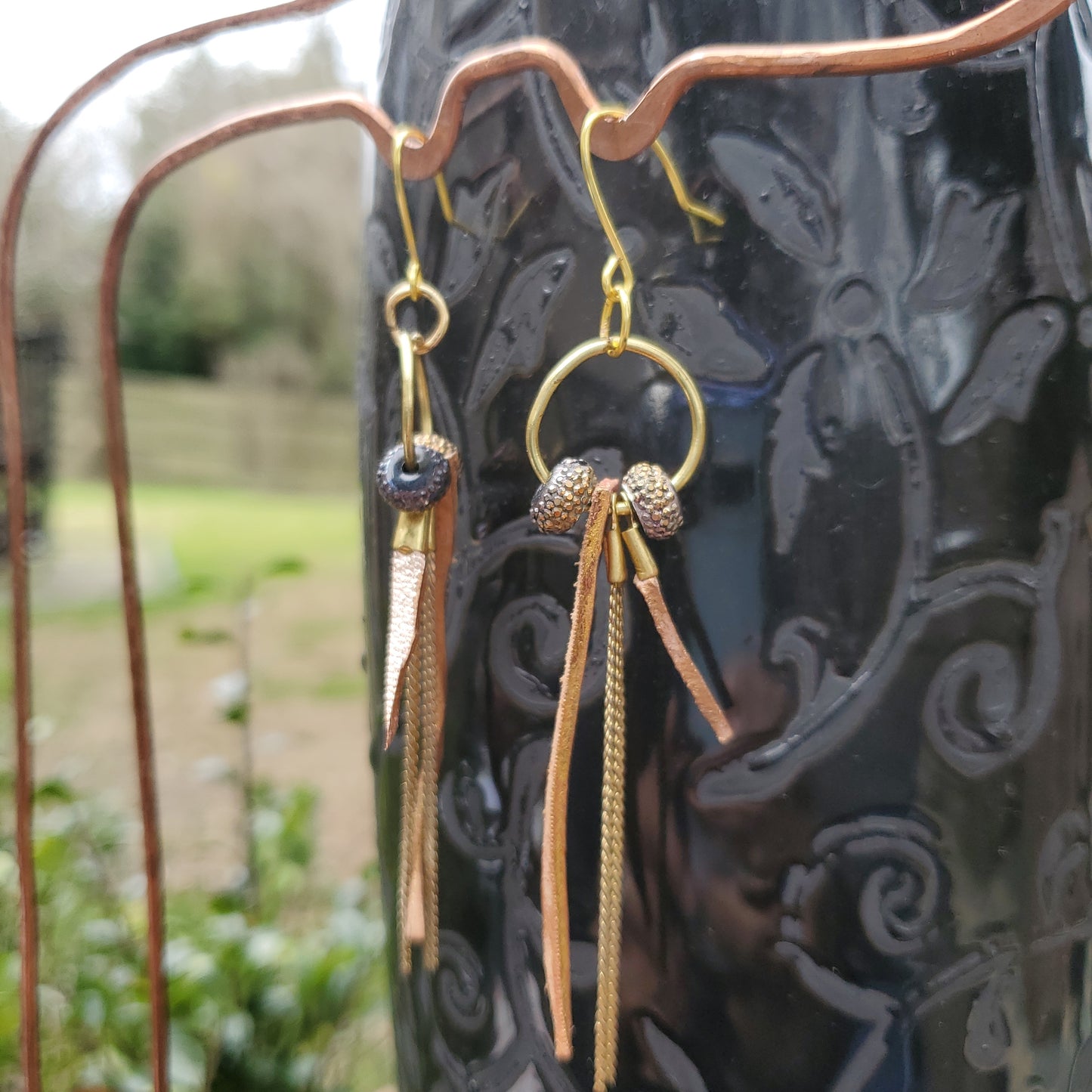 Gold Chain Leather Earrings