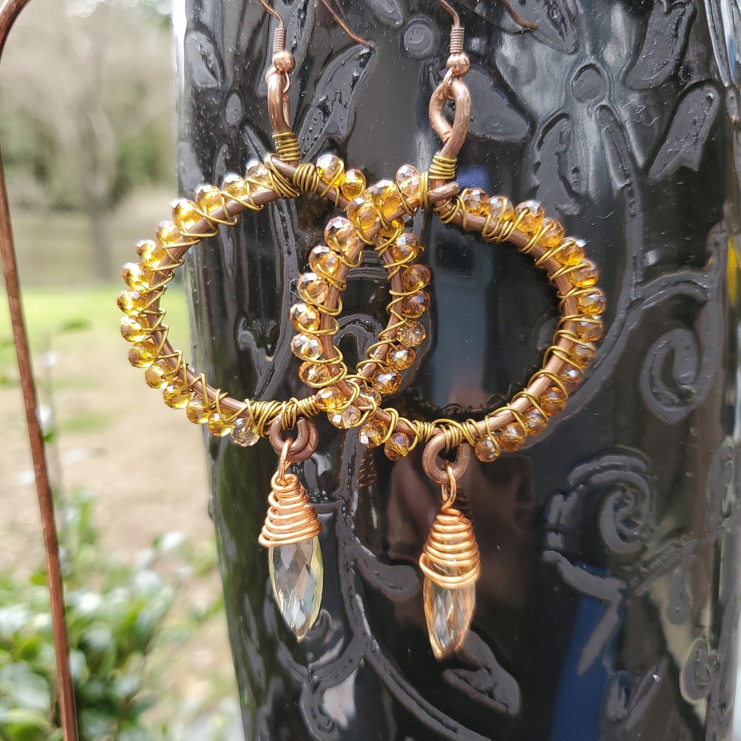 Copper Champagne Glass Beaded Earrings