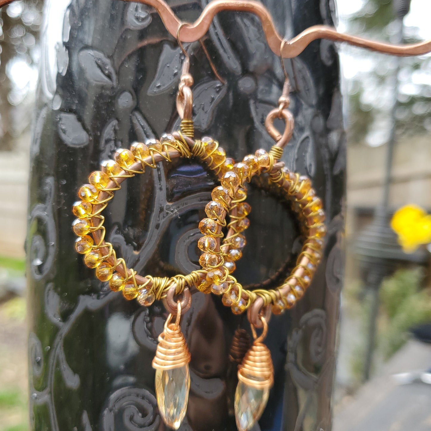 Copper Champagne Glass Beaded Earrings