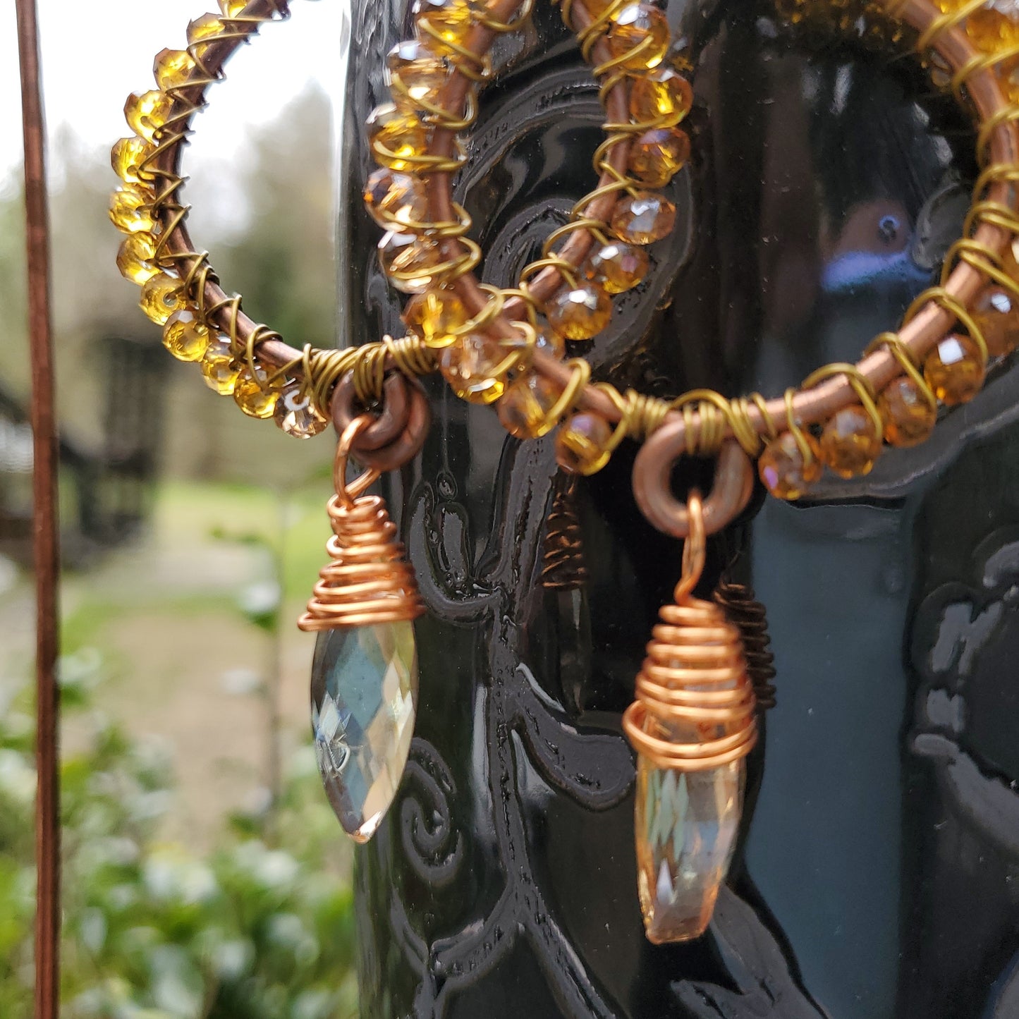 Copper Champagne Glass Beaded Earrings