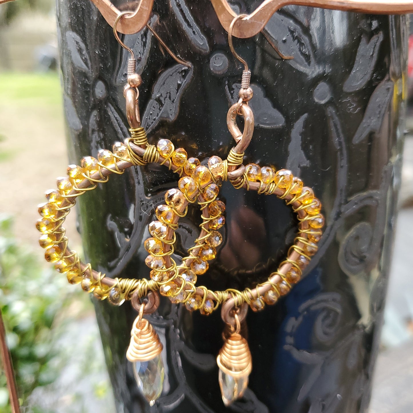Copper Champagne Glass Beaded Earrings