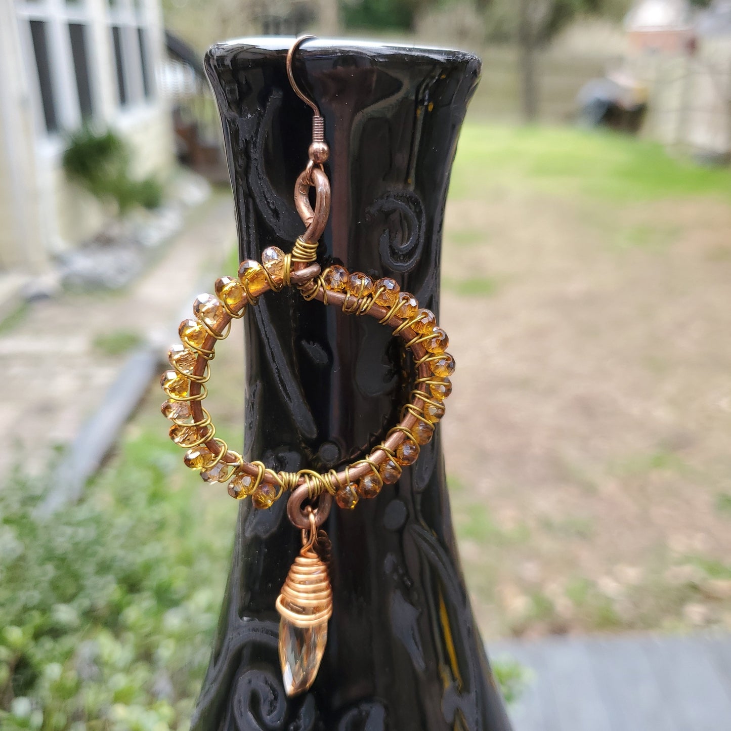 Copper Champagne Glass Beaded Earrings