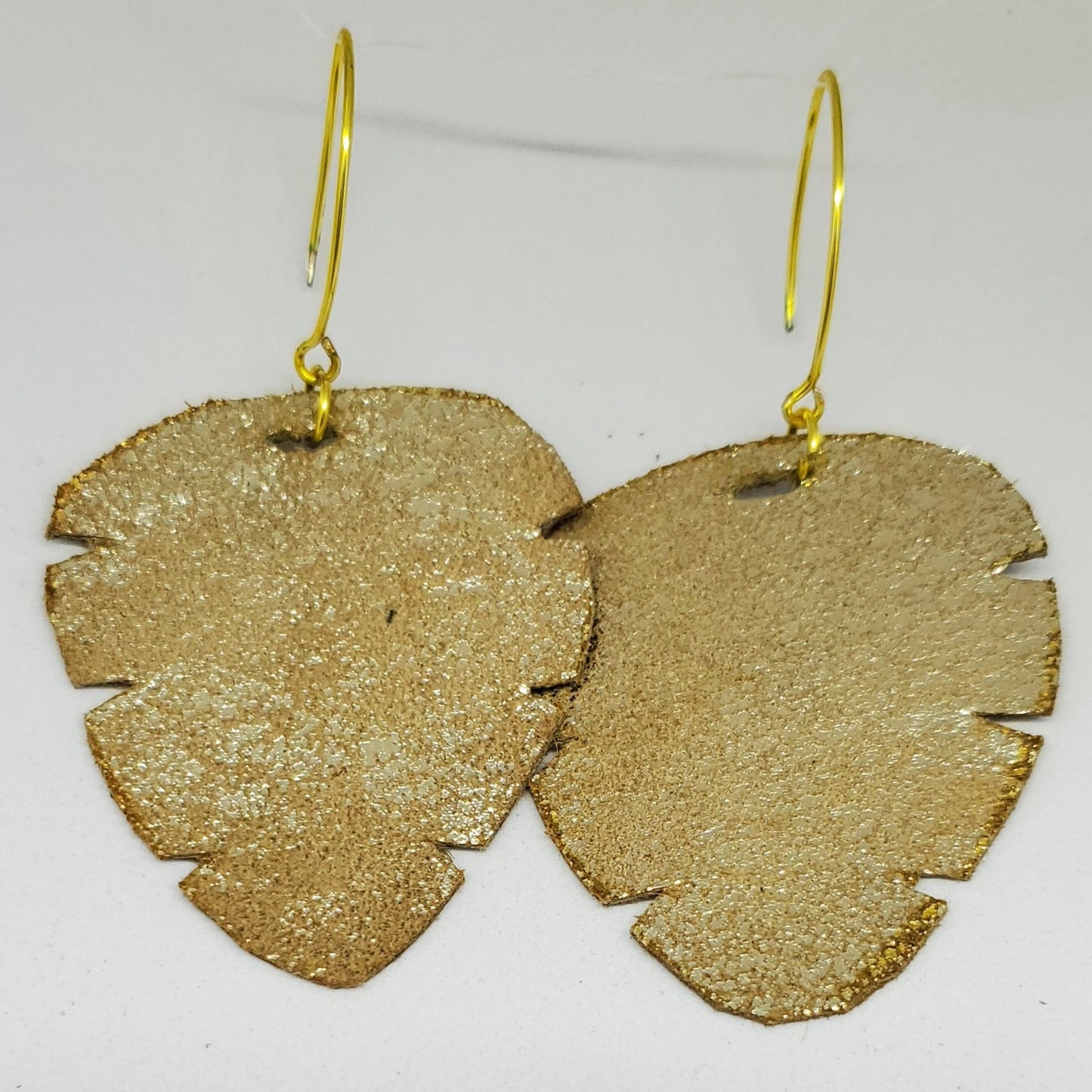 Gold Leather Leaf Earrings