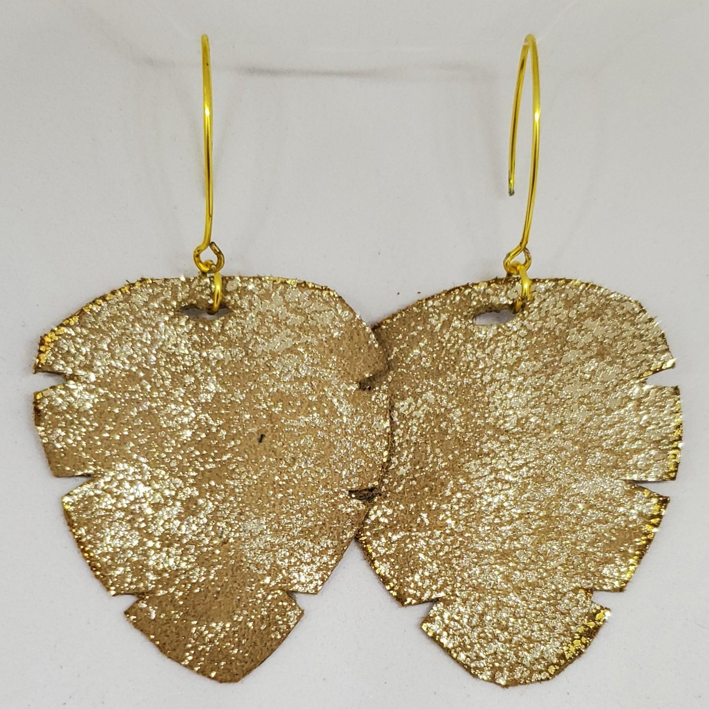 Gold Leather Leaf Earrings