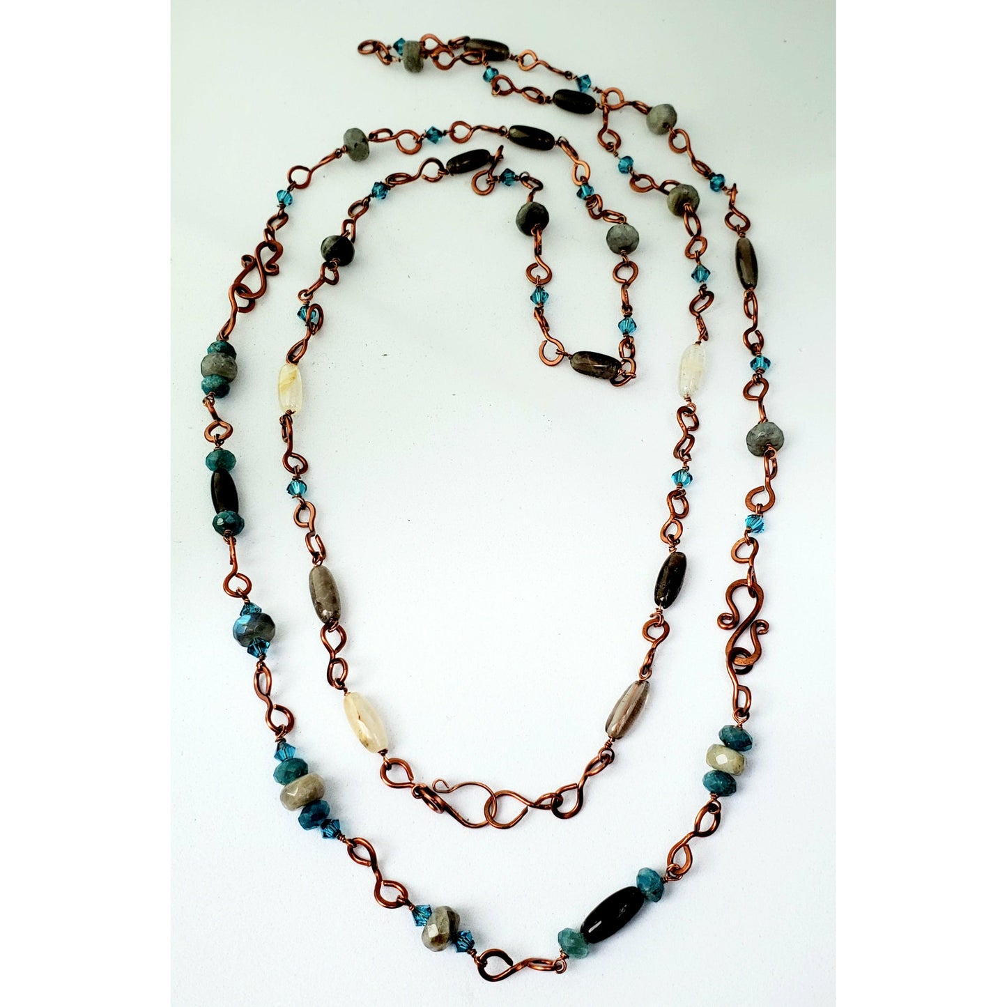 Forged Moonstone, Labradorite, Apatite and Blue Crystal Necklace