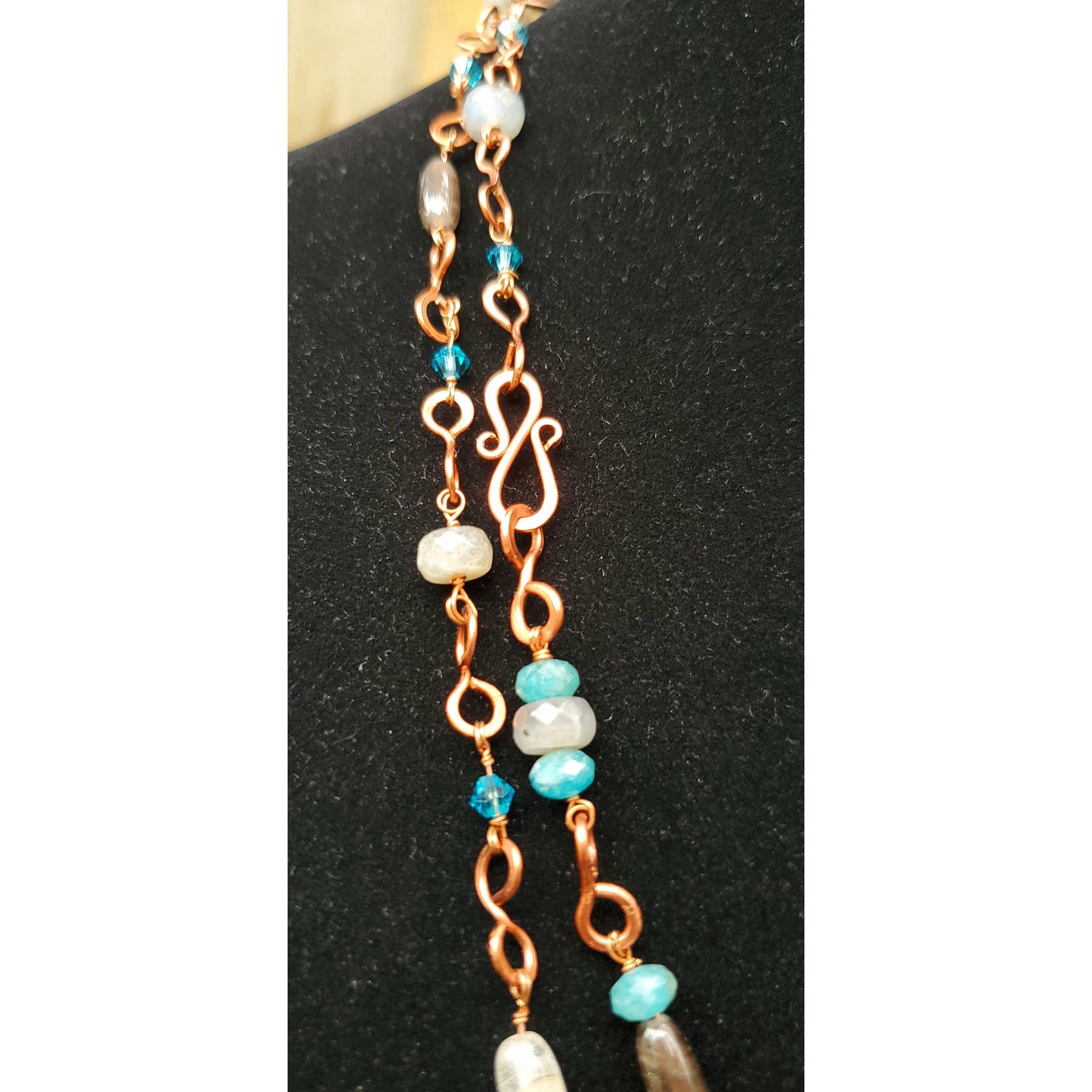 Forged Moonstone, Labradorite, Apatite and Blue Crystal Necklace