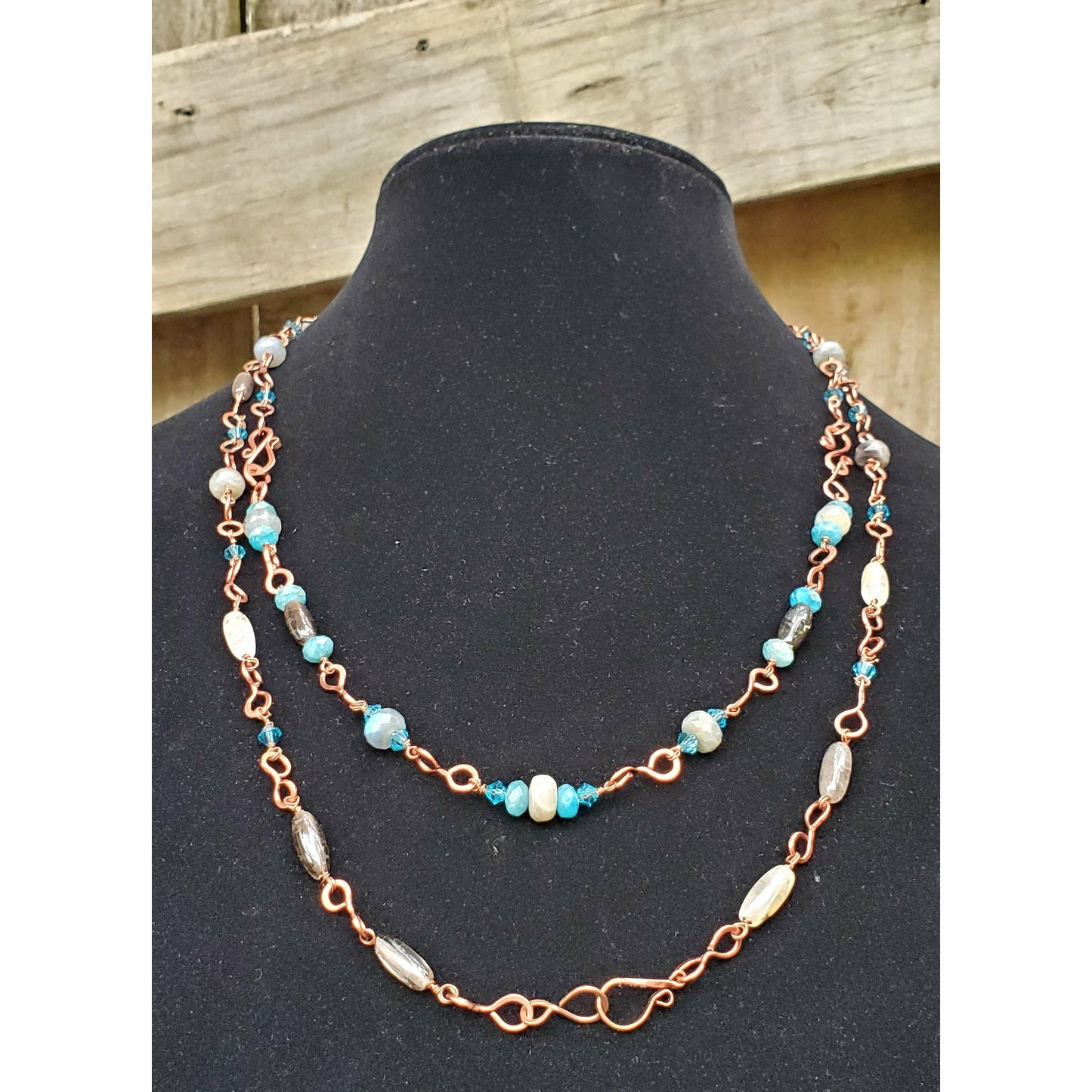 Forged Moonstone, Labradorite, Apatite and Blue Crystal Necklace