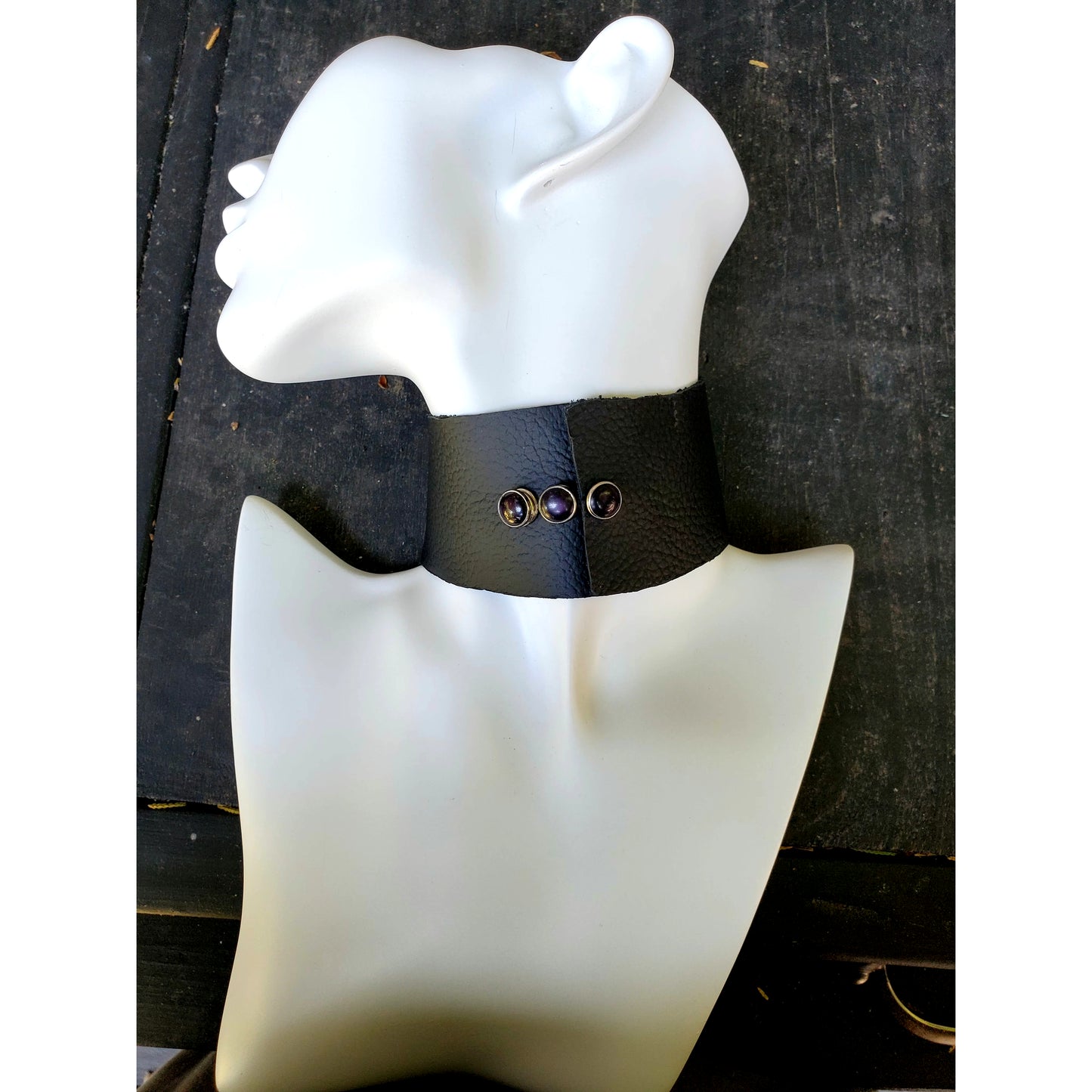 Adjustable Black Leather Collar