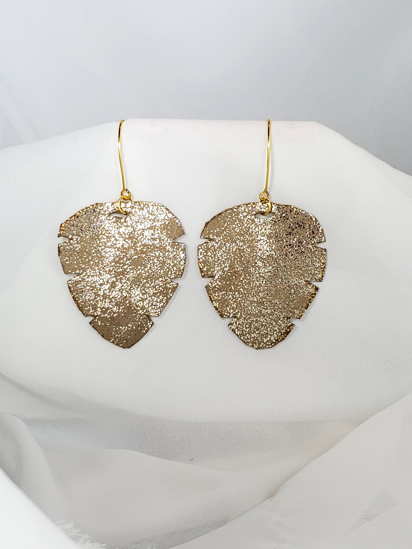 Gold Leather Leaf Earrings