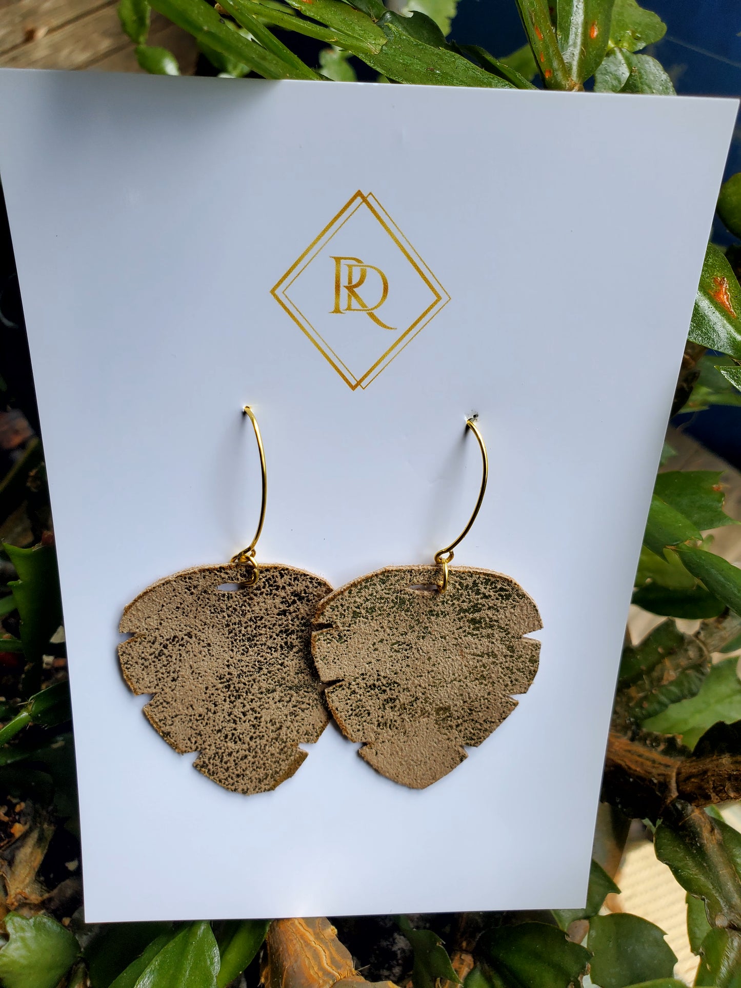 Gold Leather Leaf Earrings