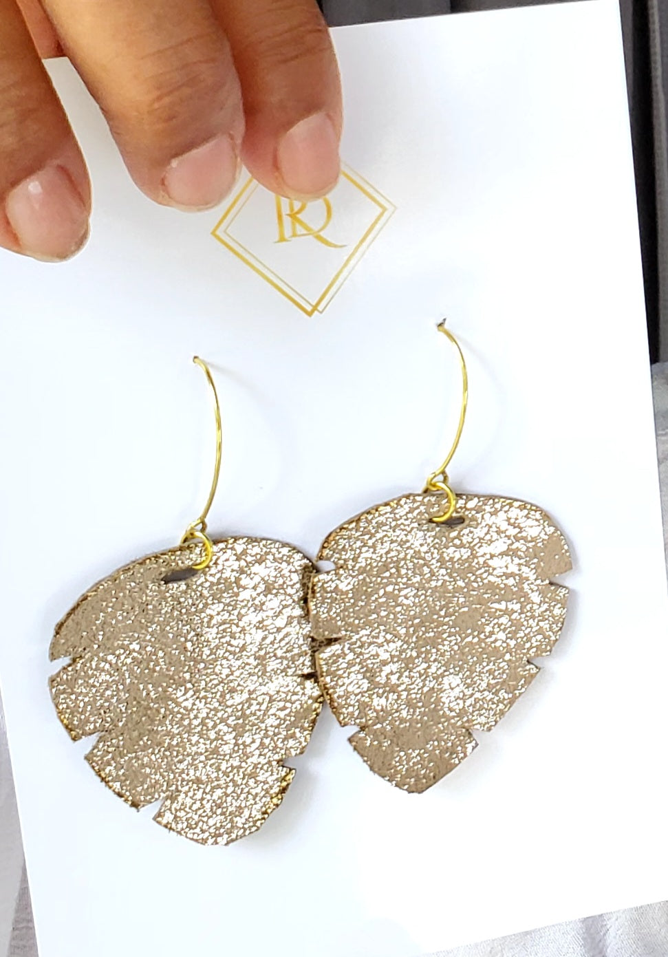 Gold Leather Leaf Earrings