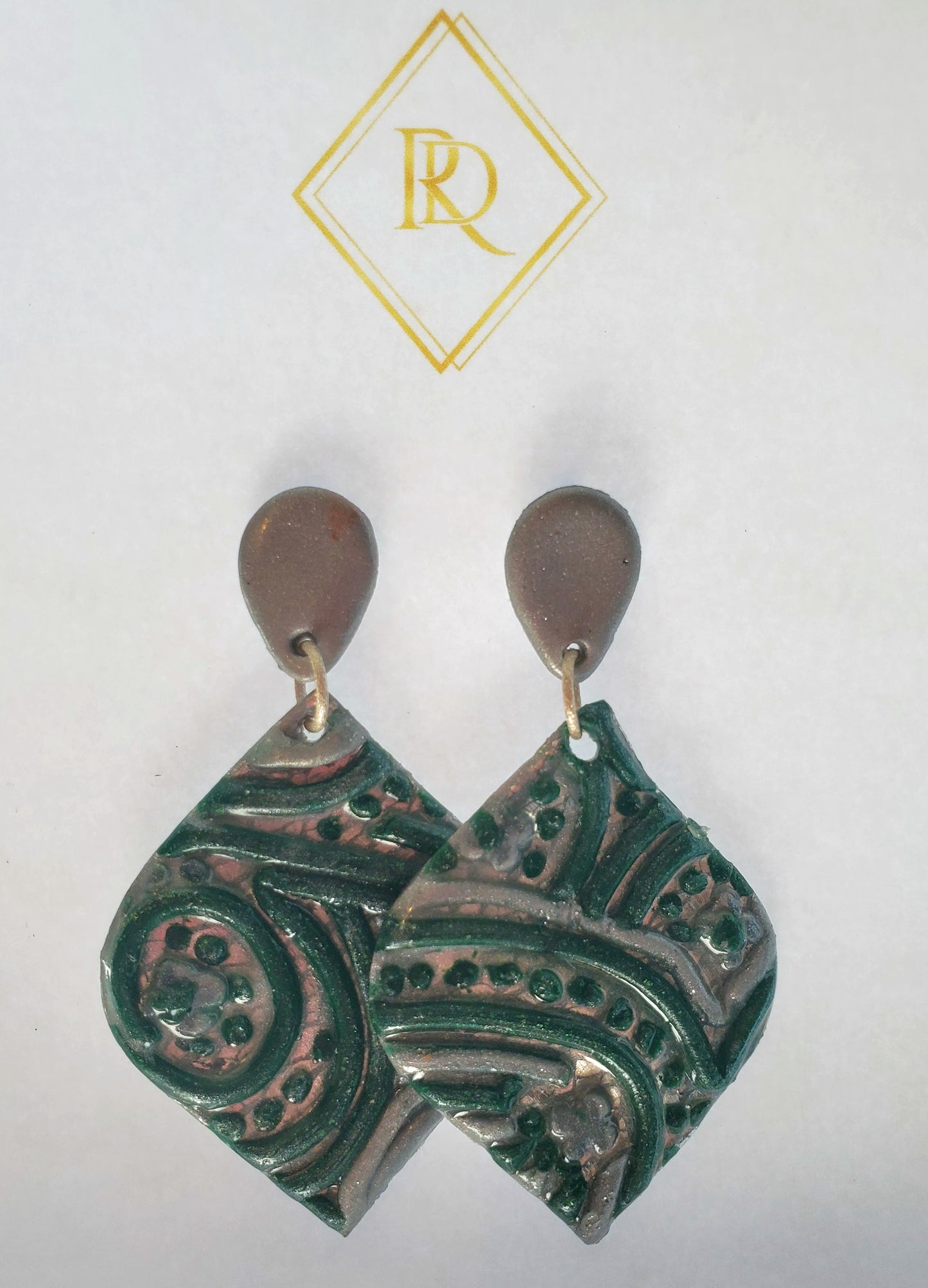 Dark Green and Silver Earrings