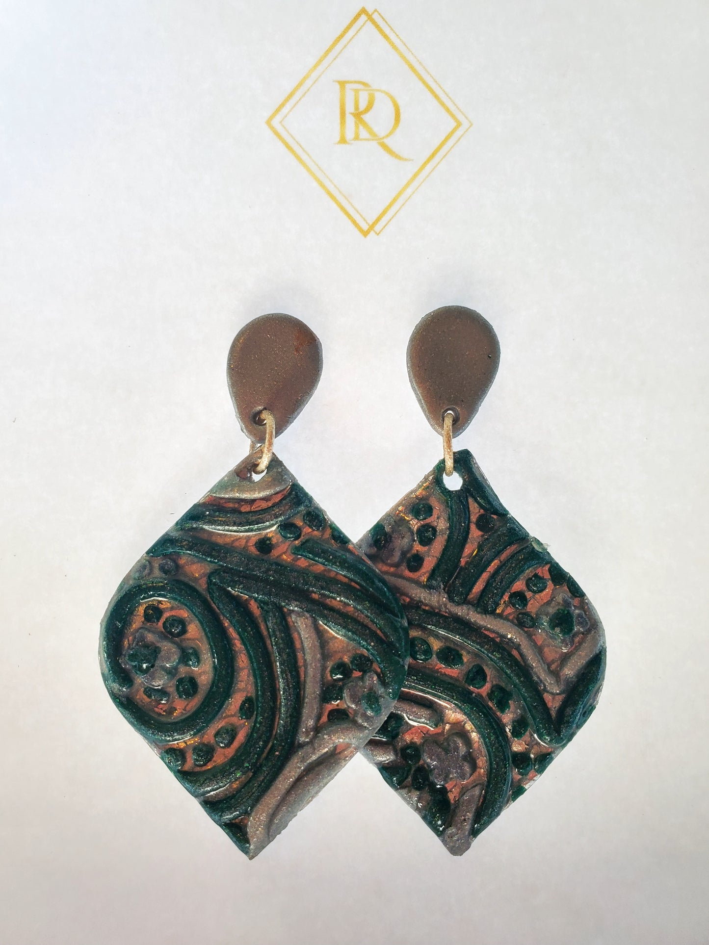 Dark Green and Silver Earrings