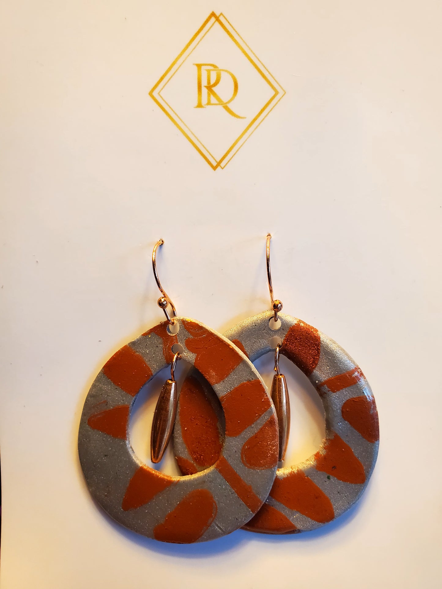 Terracotta and Grey Drop Earrings