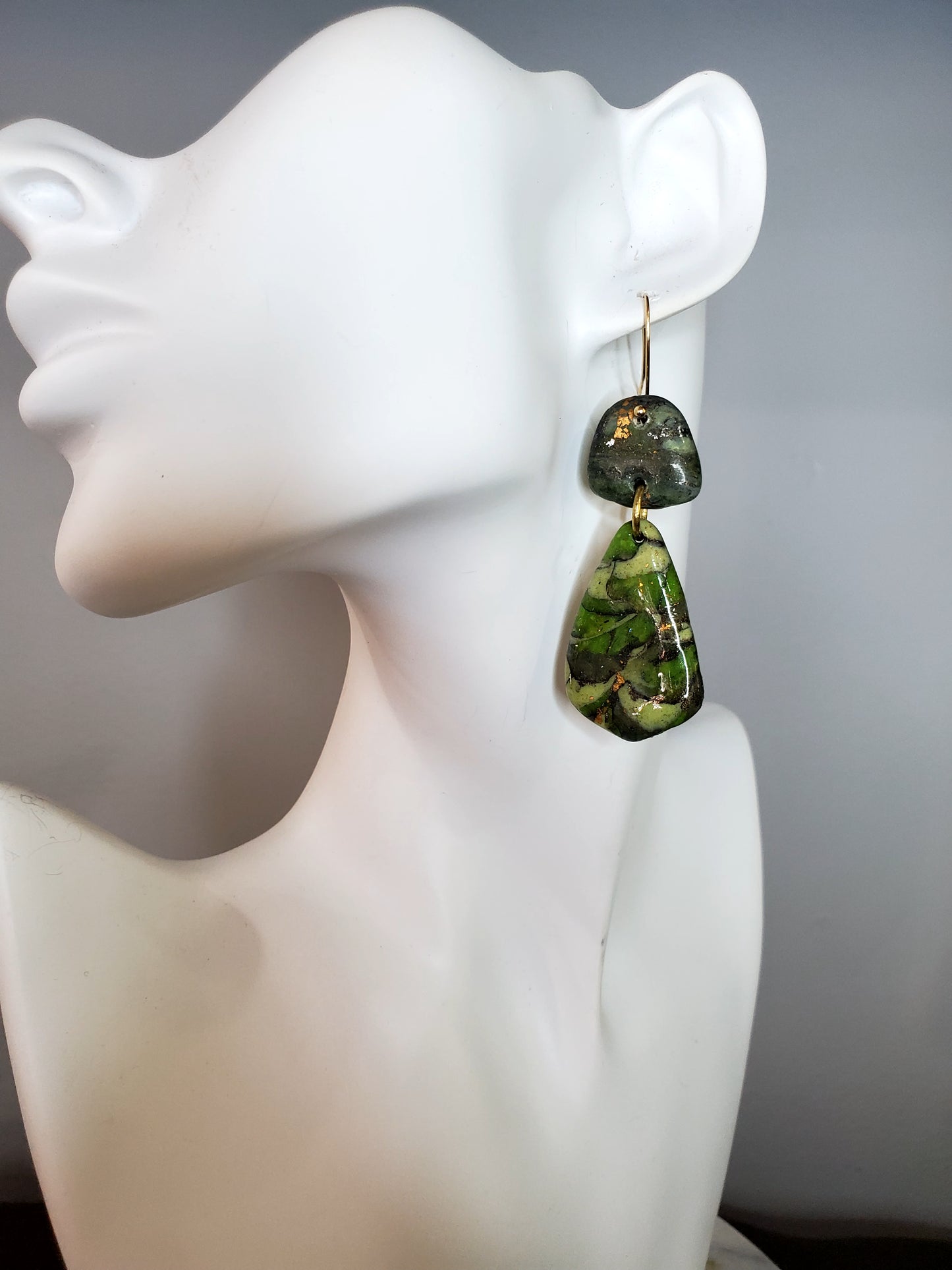 Multi Green and Silver Drop Earrings