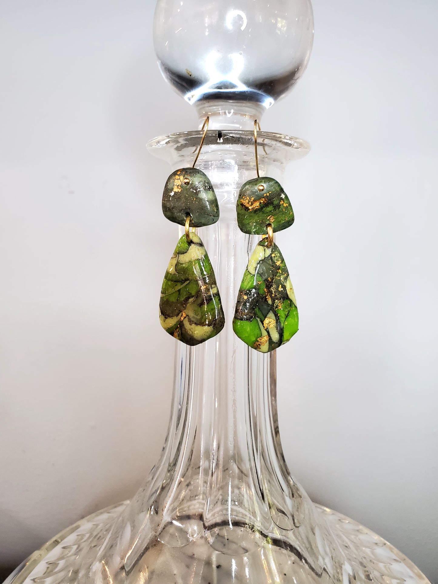 Multi Green and Silver Drop Earrings