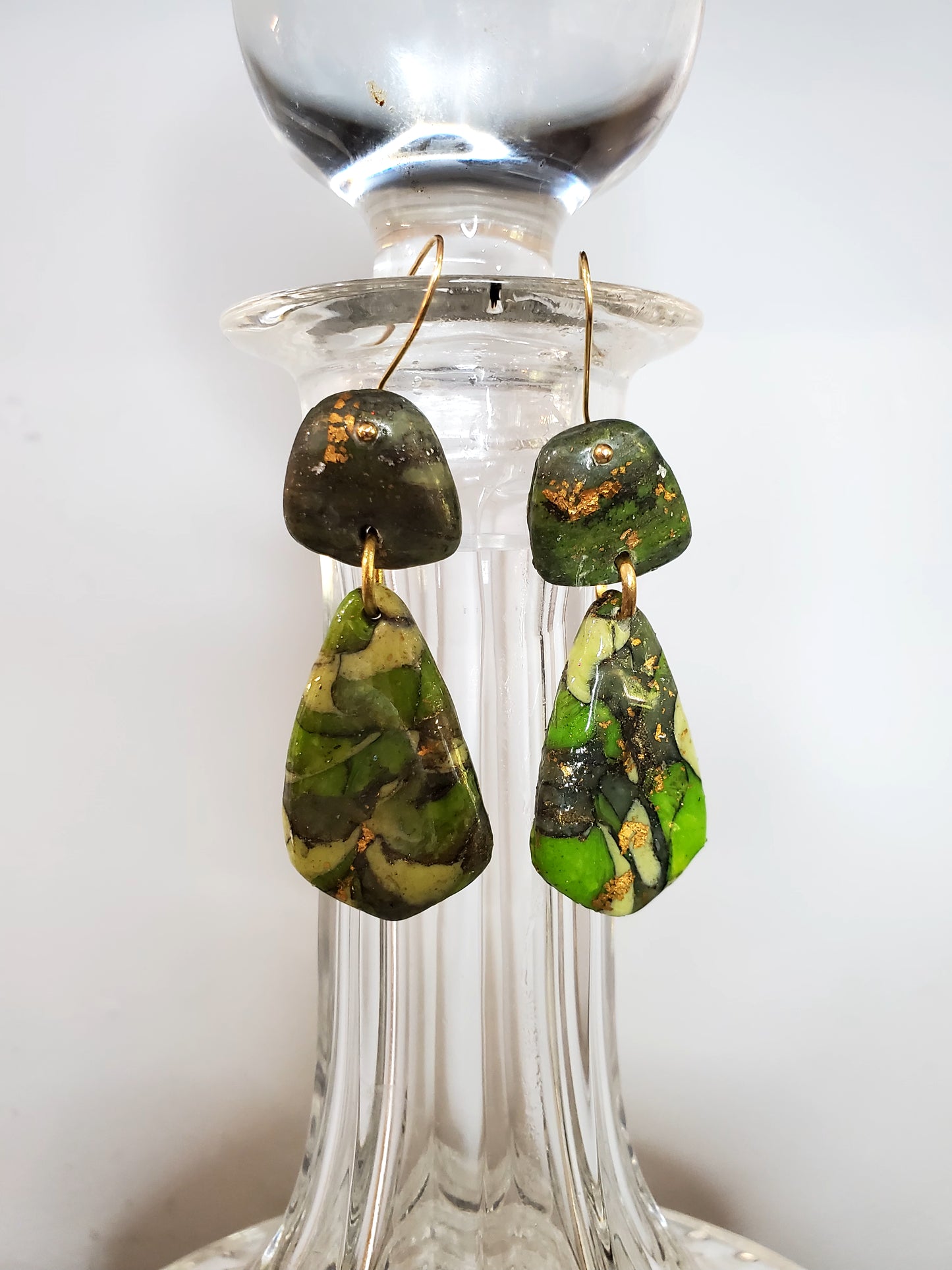 Multi Green and Silver Drop Earrings