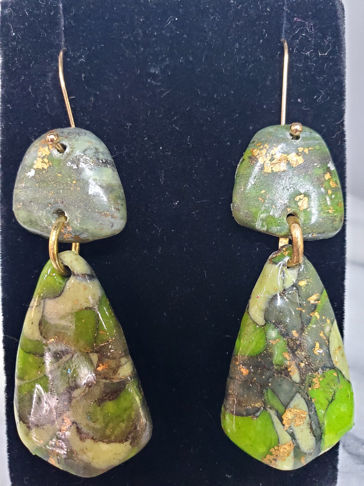 Multi Green and Silver Drop Earrings