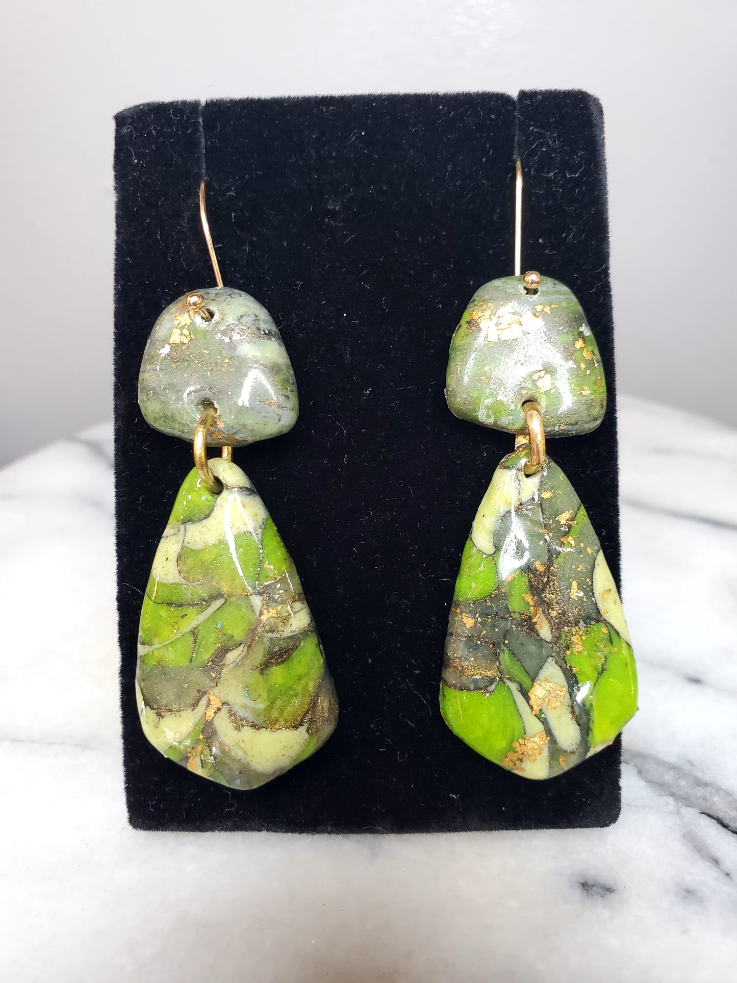 Multi Green and Silver Drop Earrings
