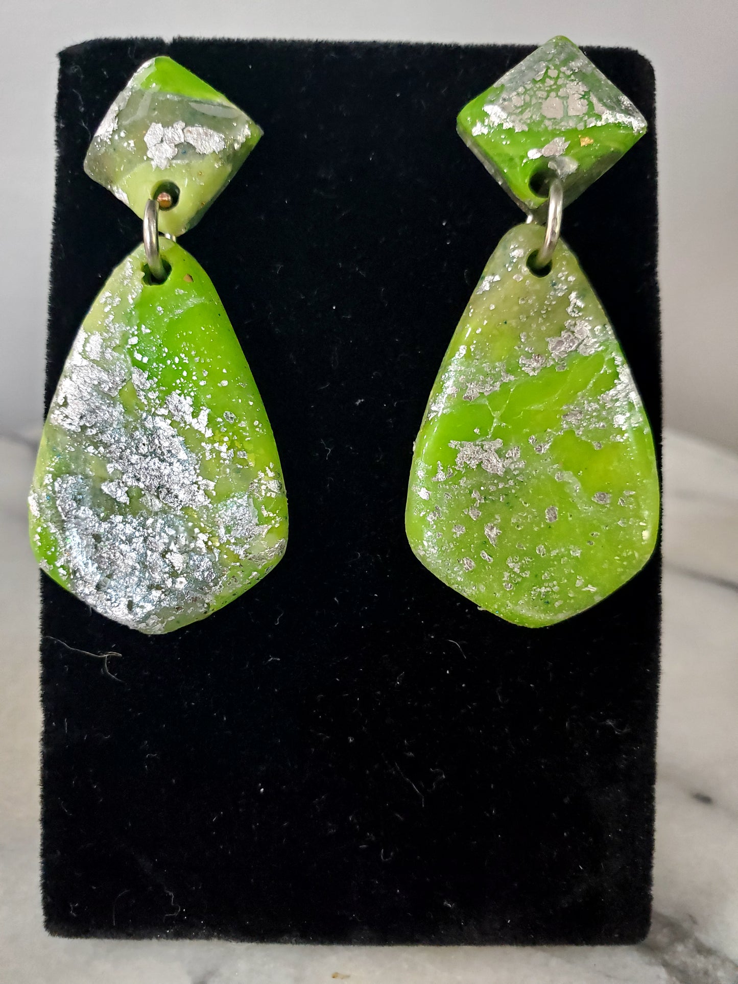 Green and Silver Drop Earrings