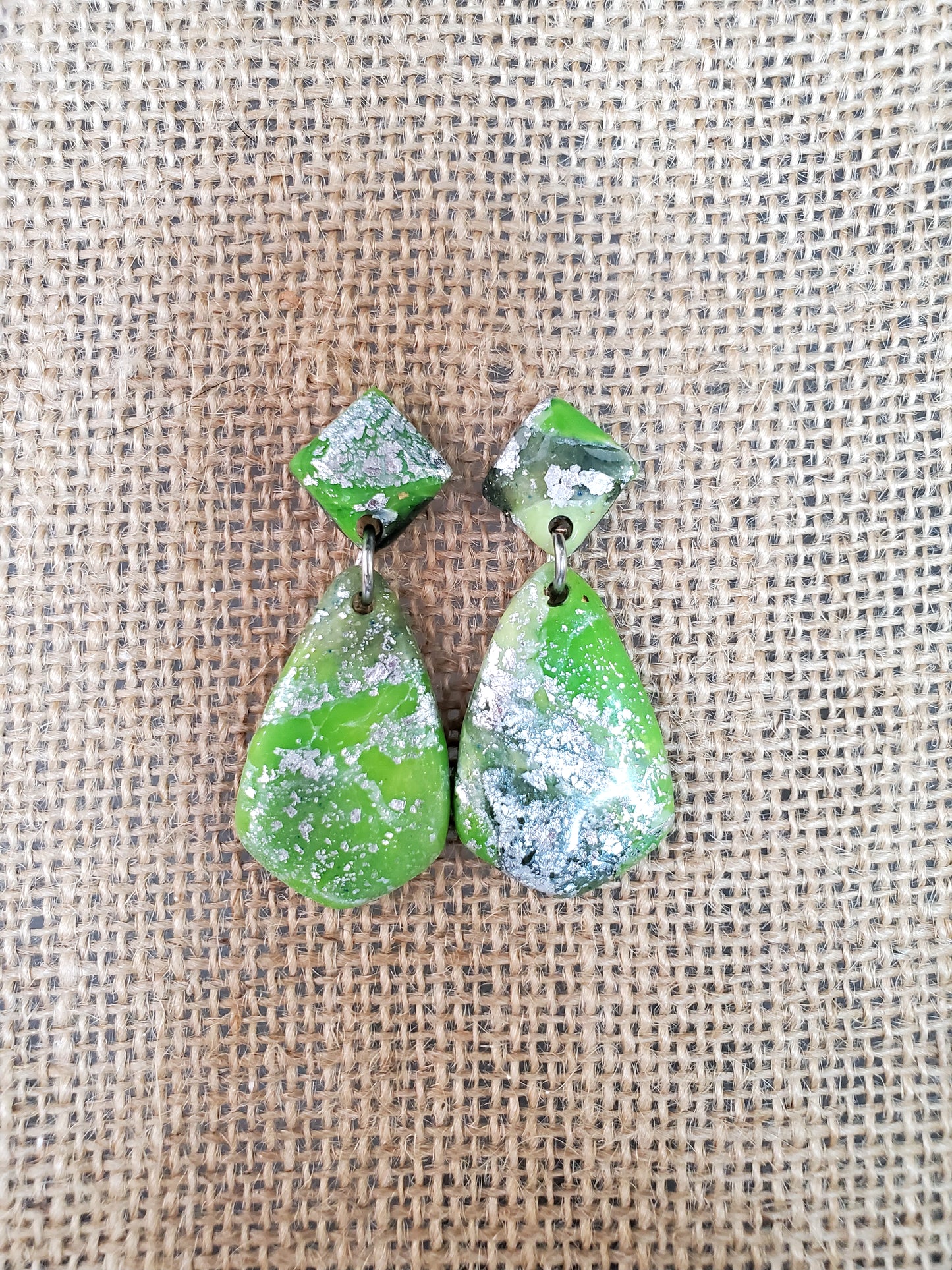 Green and Silver Drop Earrings