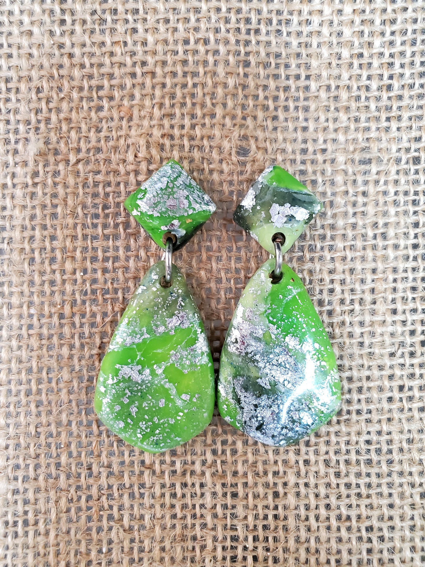 Green and Silver Drop Earrings