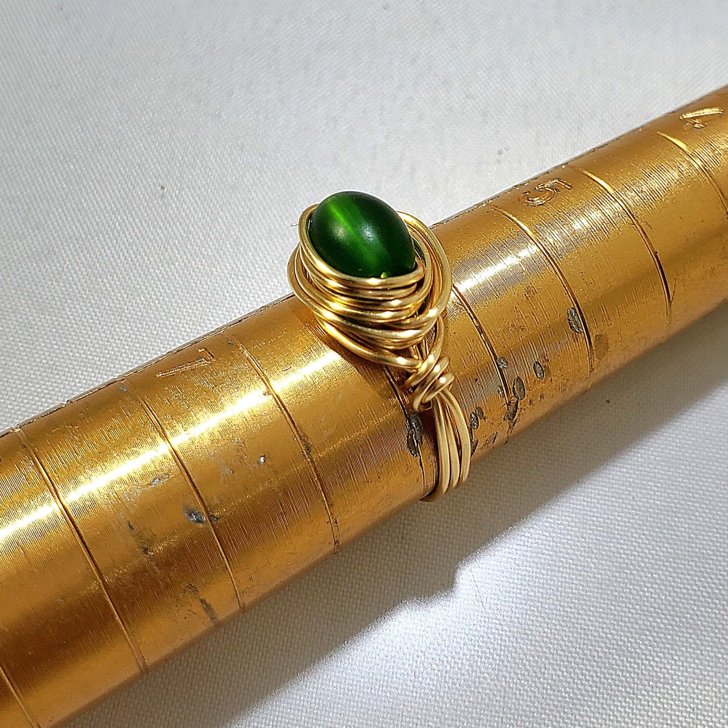 Emerald Green Gold Wire Wrapped Ring