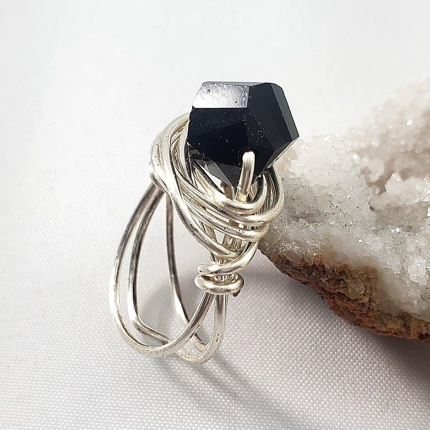 Onyx Silver Wire Wrapped Ring