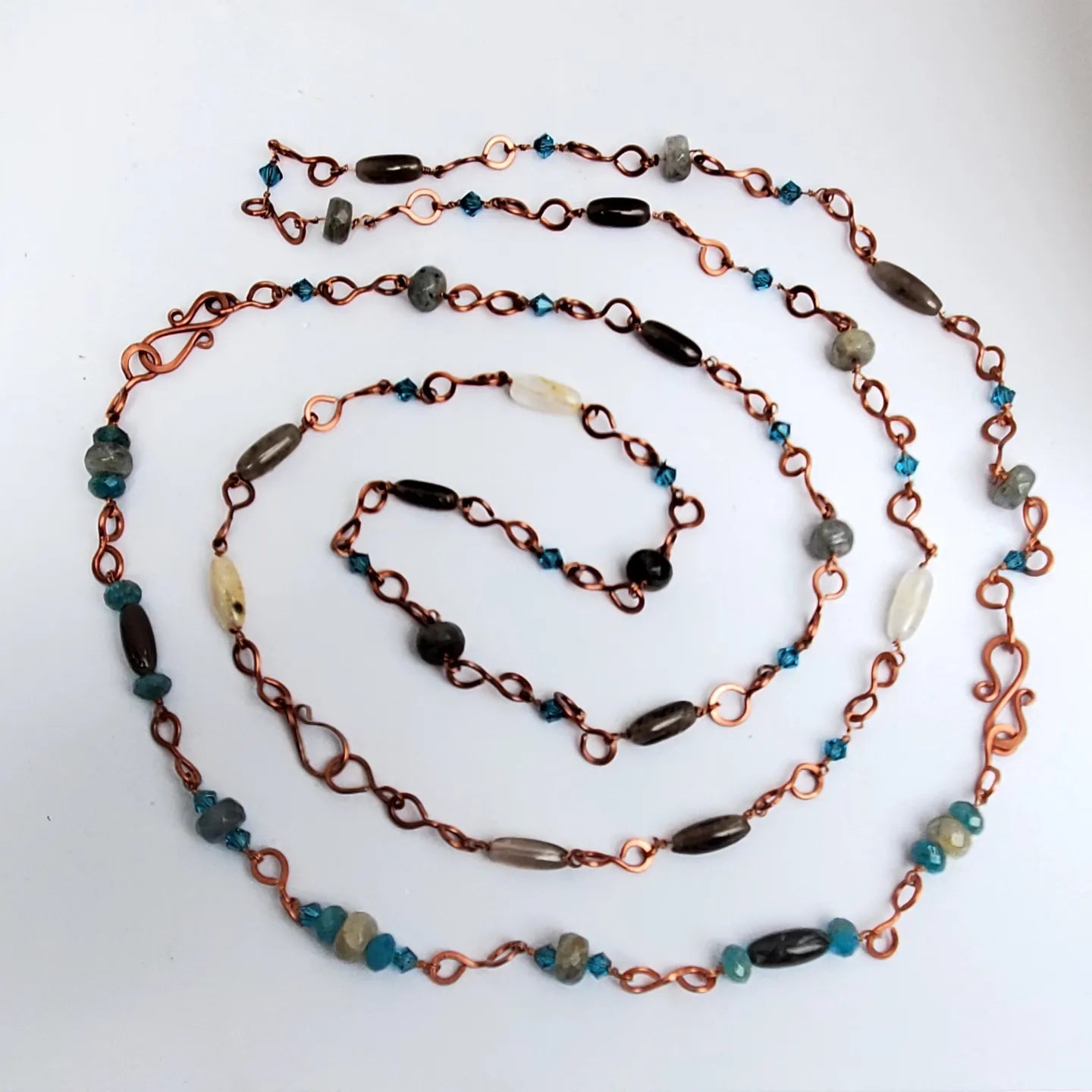 Forged Moonstone, Labradorite, Apatite and Blue Crystal Necklace