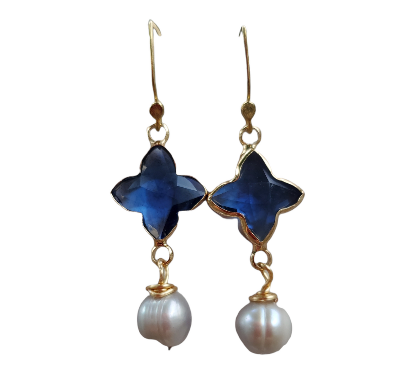 Quatrefoil and Grey Pearl Drop Earrings