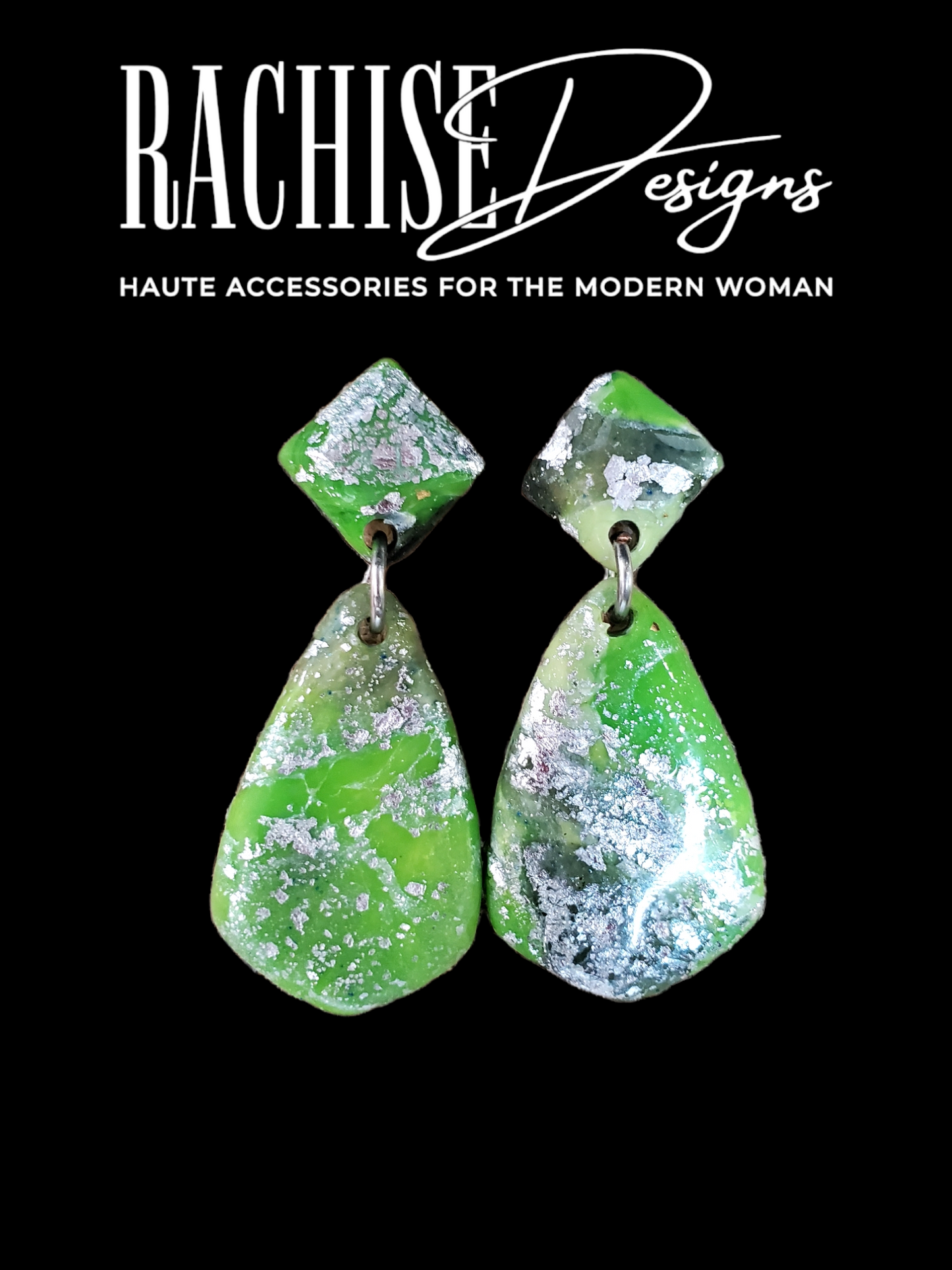 Green and Silver Drop Earrings