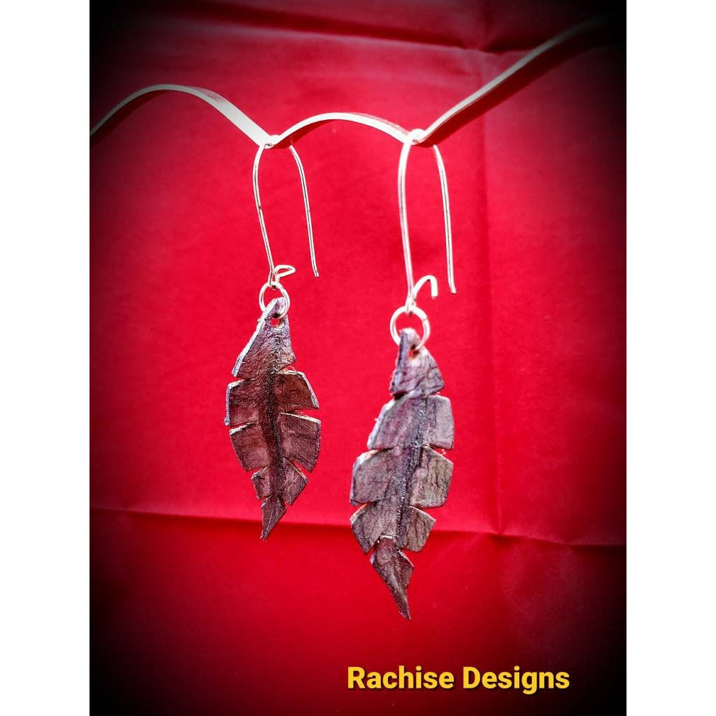 Metallic Silver Leather Feather Earrings