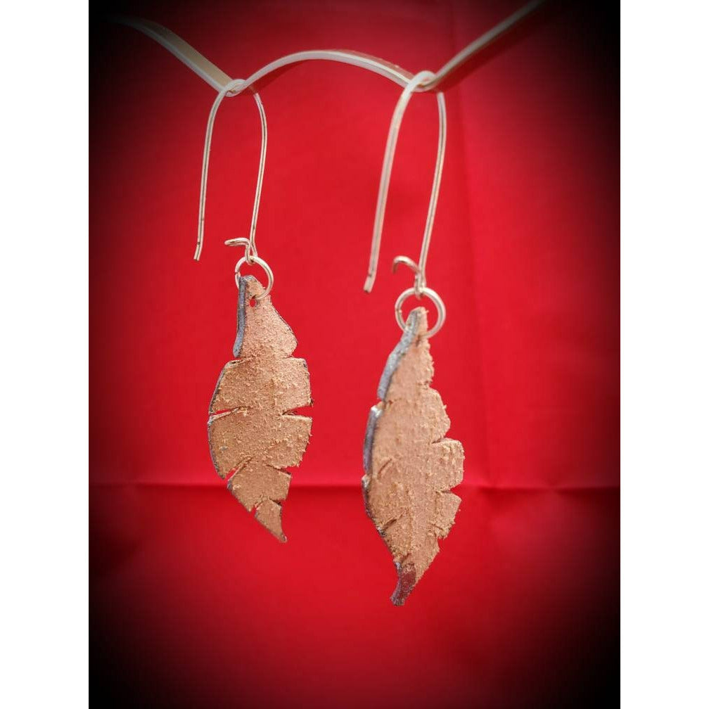 Metallic Silver Leather Feather Earrings