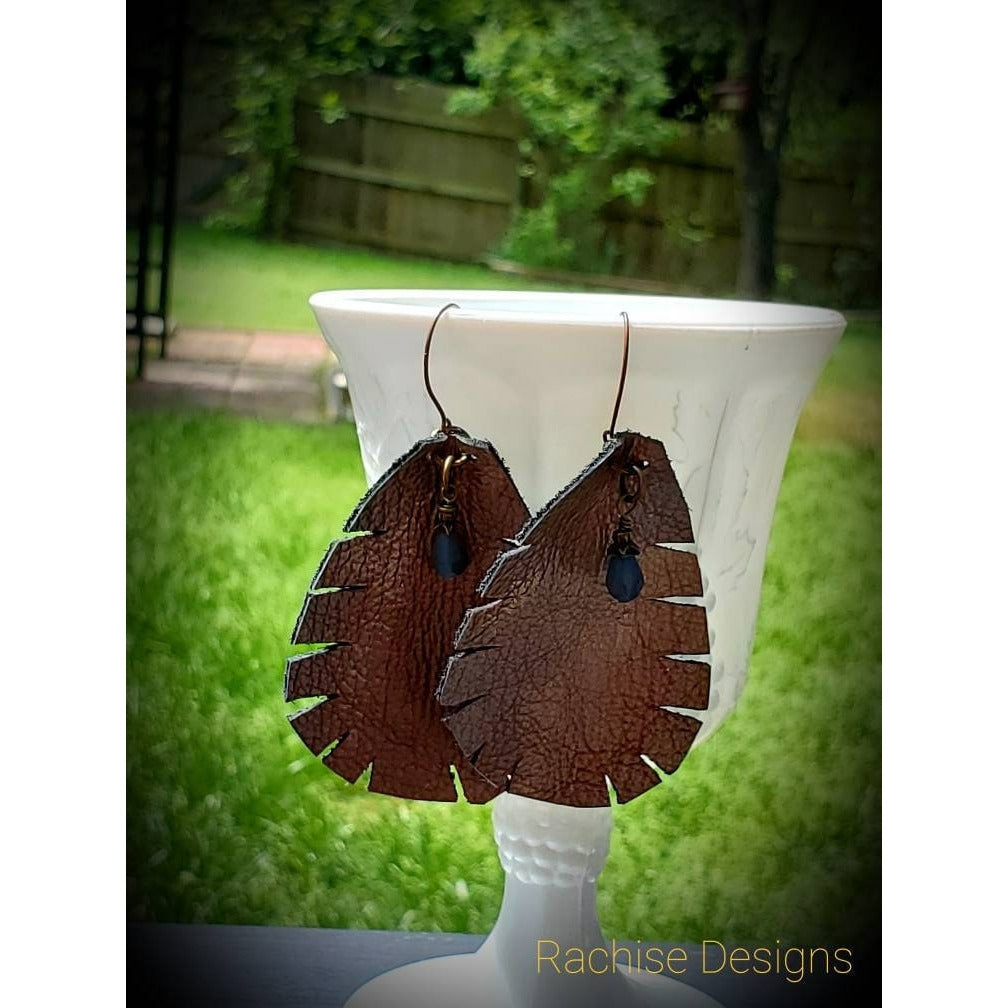 Leather Teardrop Feather Earrings