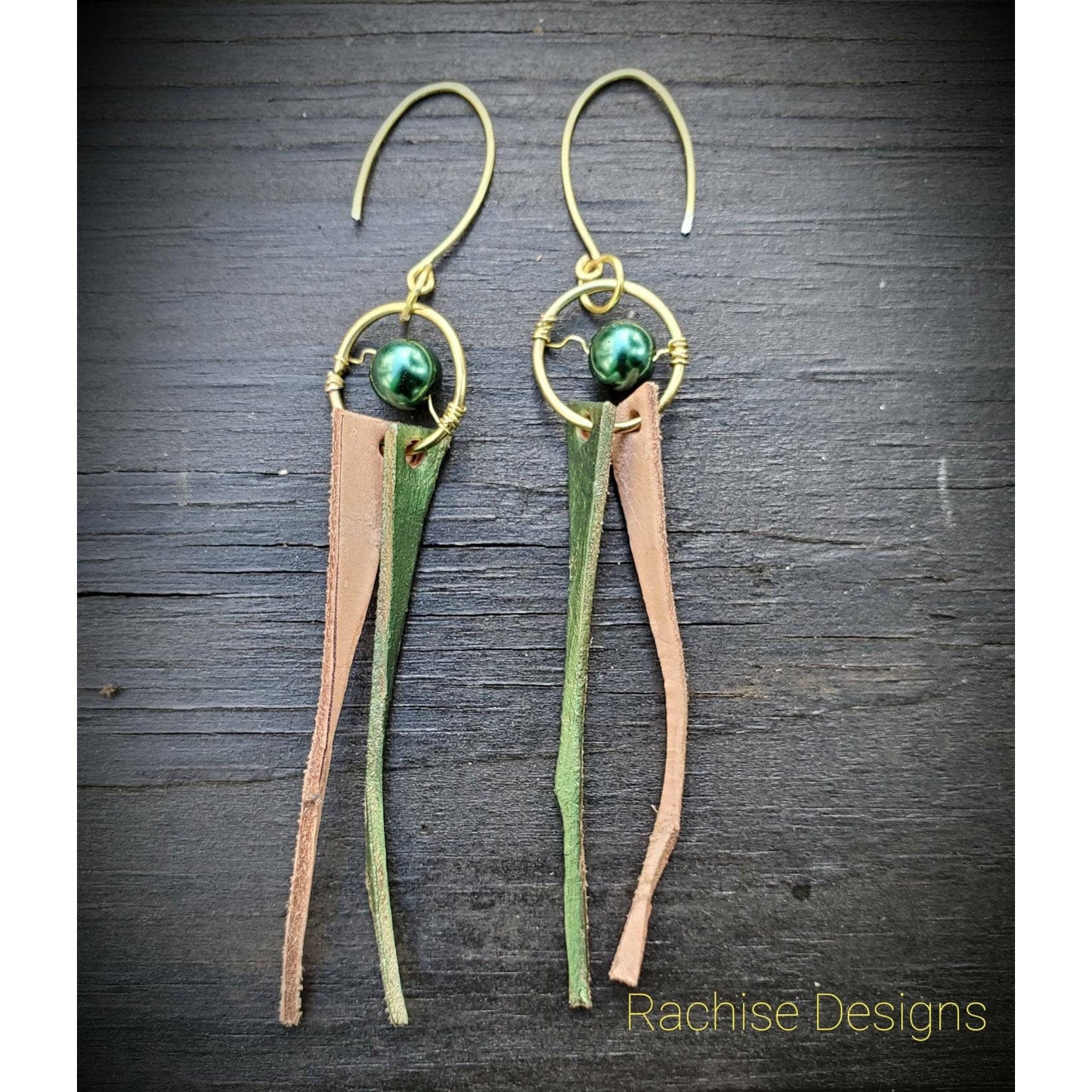 Metallic Green Leather Tassel Earrings