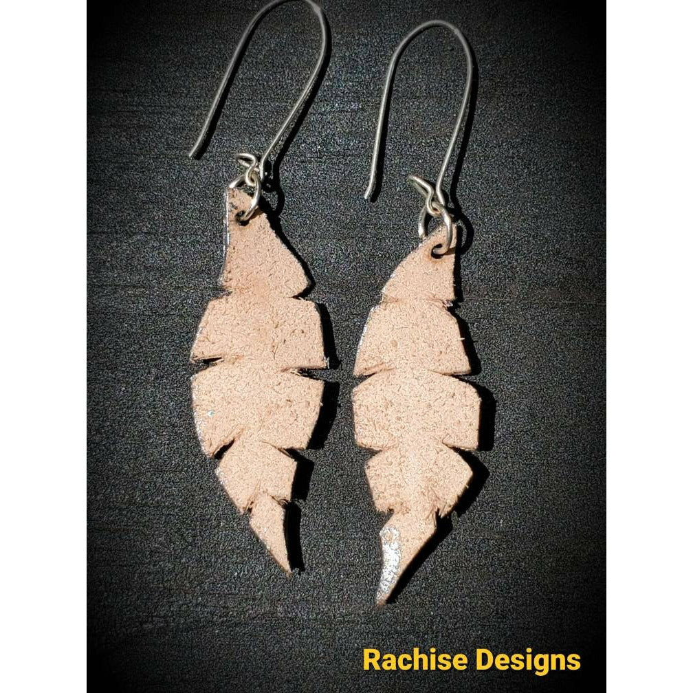 Metallic Silver Leather Feather Earrings