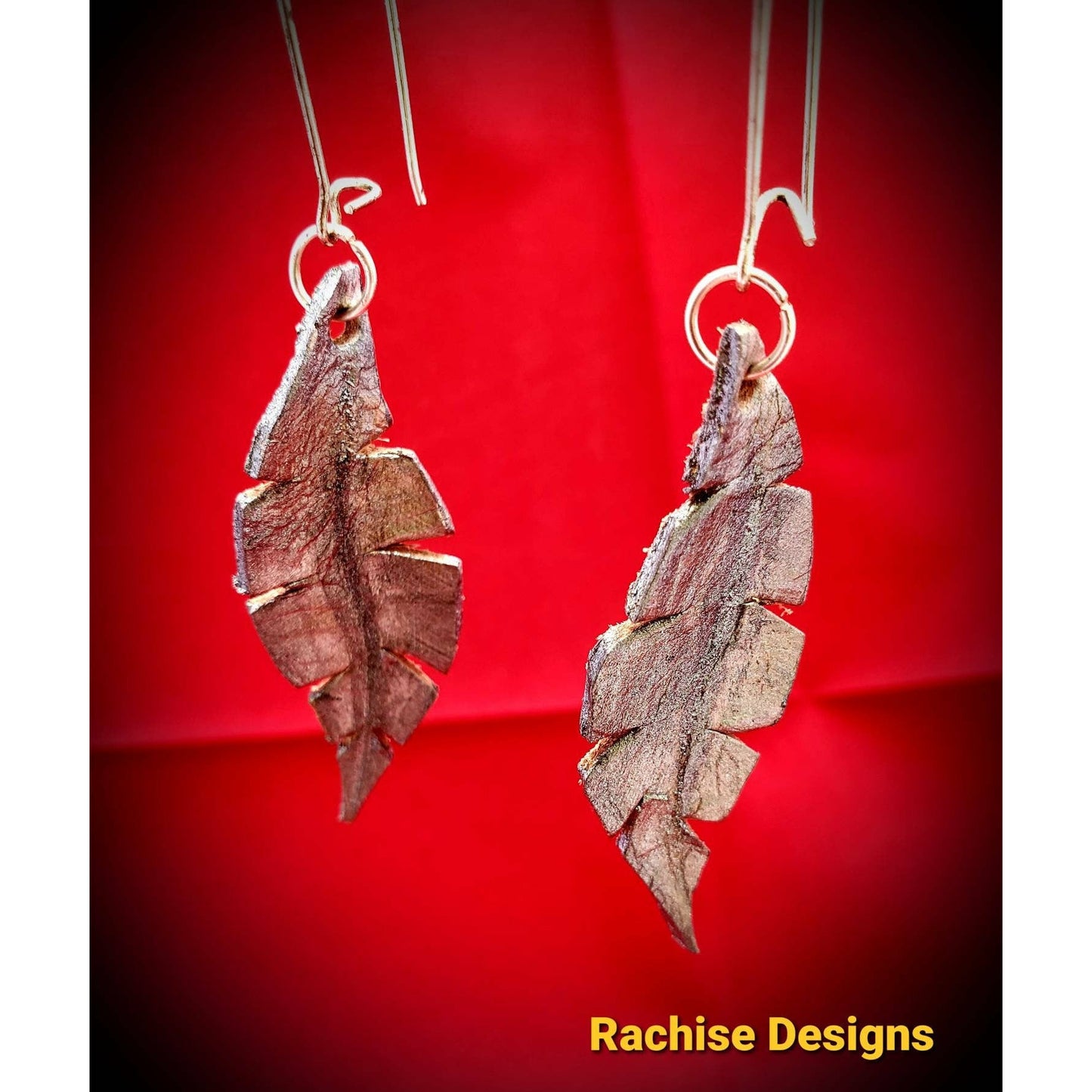 Metallic Silver Leather Feather Earrings
