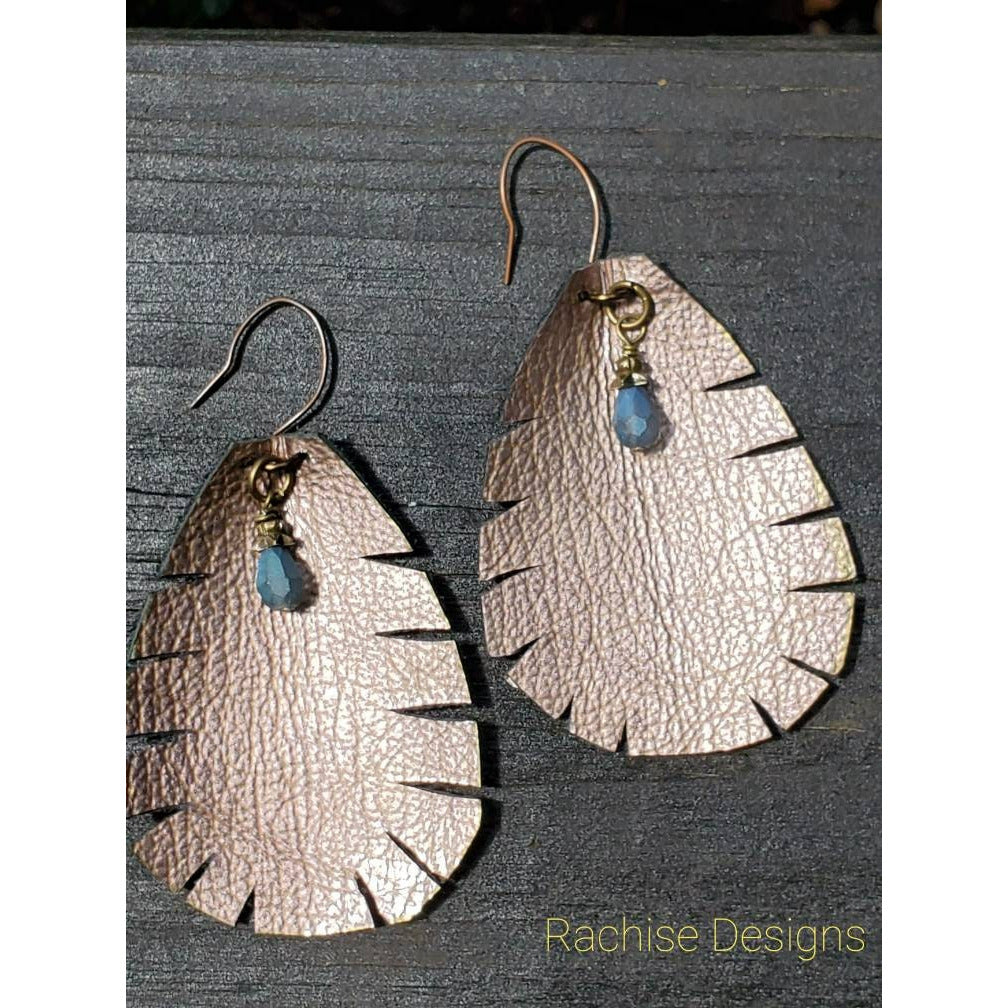 Leather Teardrop Feather Earrings