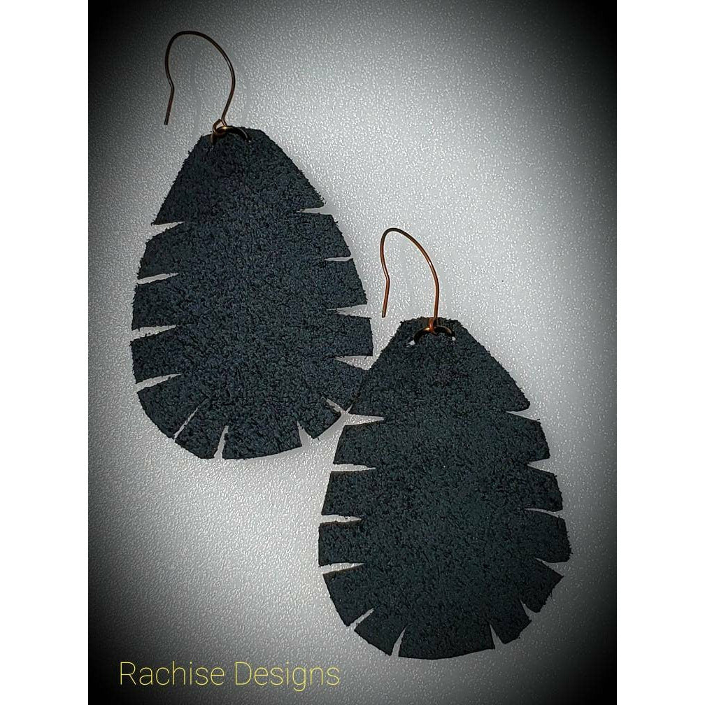 Leather Teardrop Feather Earrings