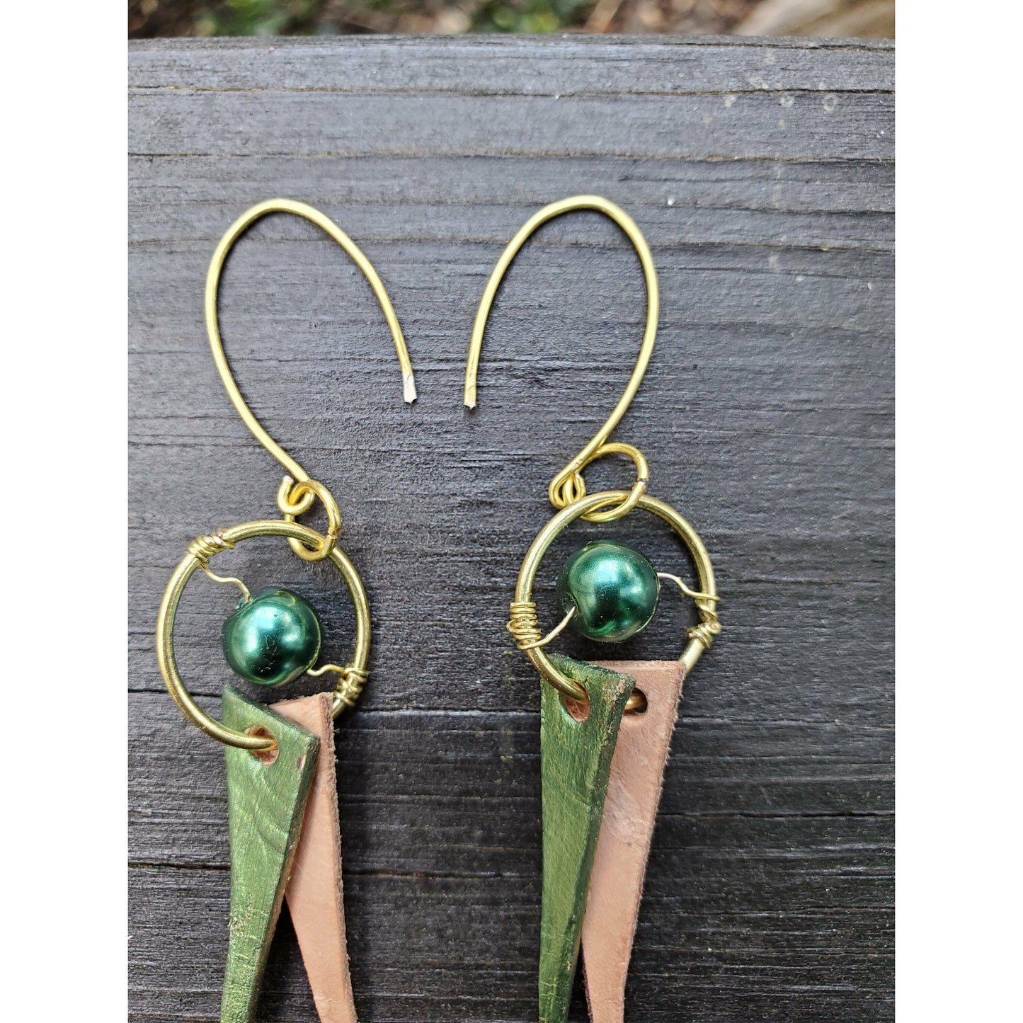 Metallic Green Leather Tassel Earrings