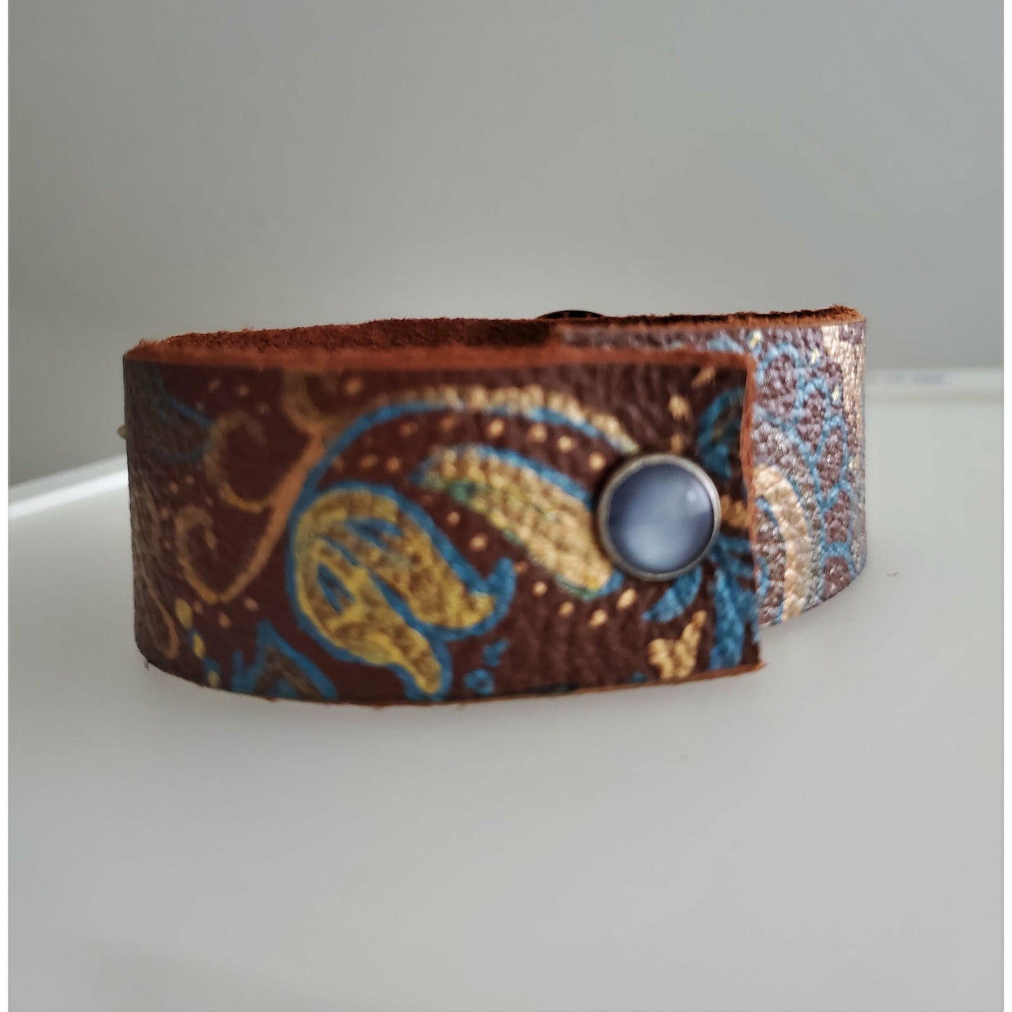 Hand Painted Leather Bracelet with Copper Rings