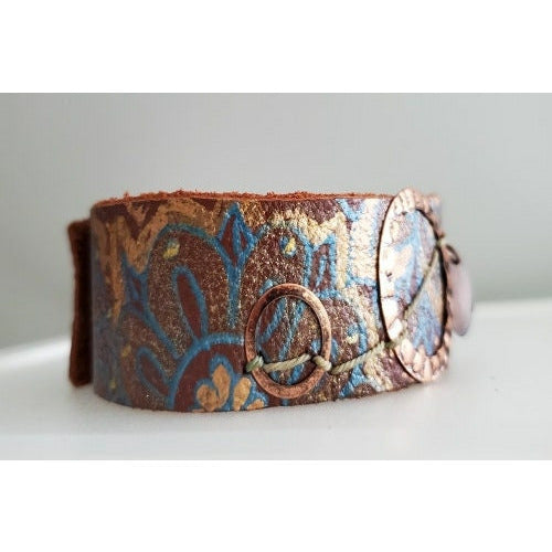 Hand Painted Leather Bracelet with Copper Rings