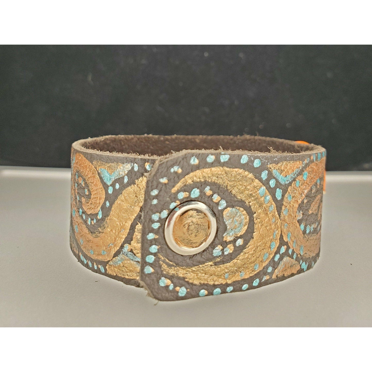 Orange Dyed Seashell Beads and Leather Bracelet