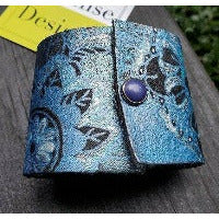 Blue Hand Painted Leather Bracelet
