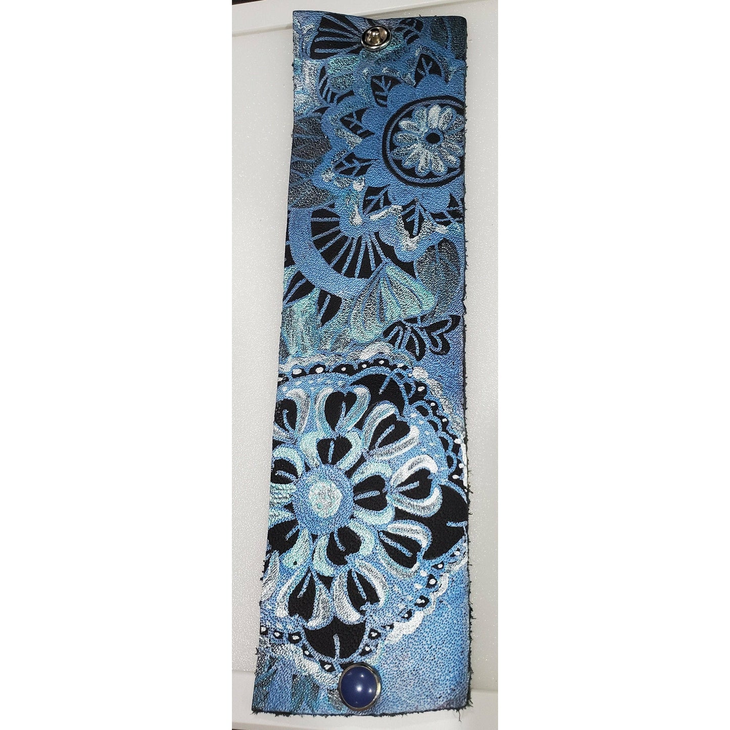 Blue Hand Painted Leather Bracelet