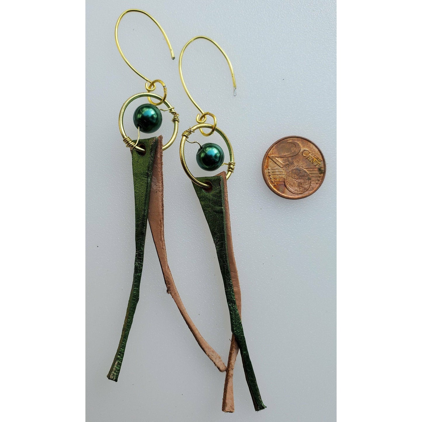 Metallic Green Leather Tassel Earrings