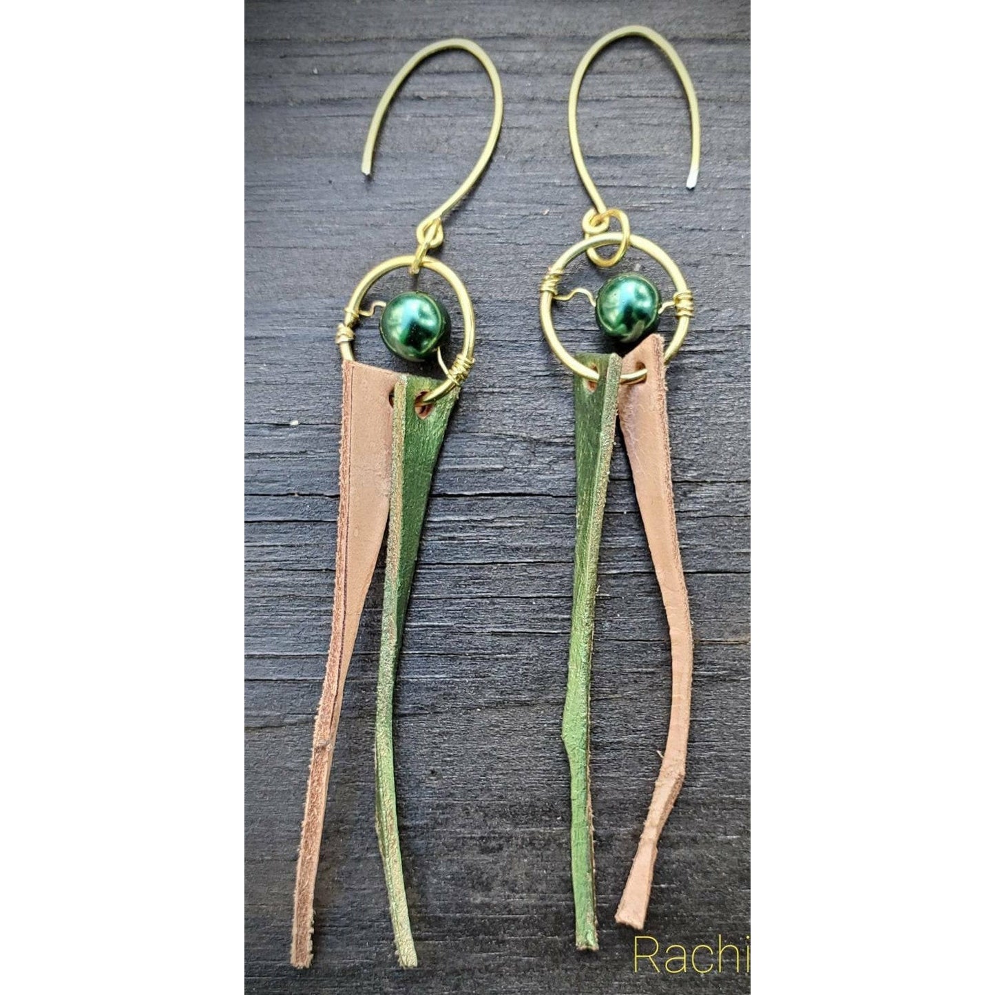 Metallic Green Leather Tassel Earrings