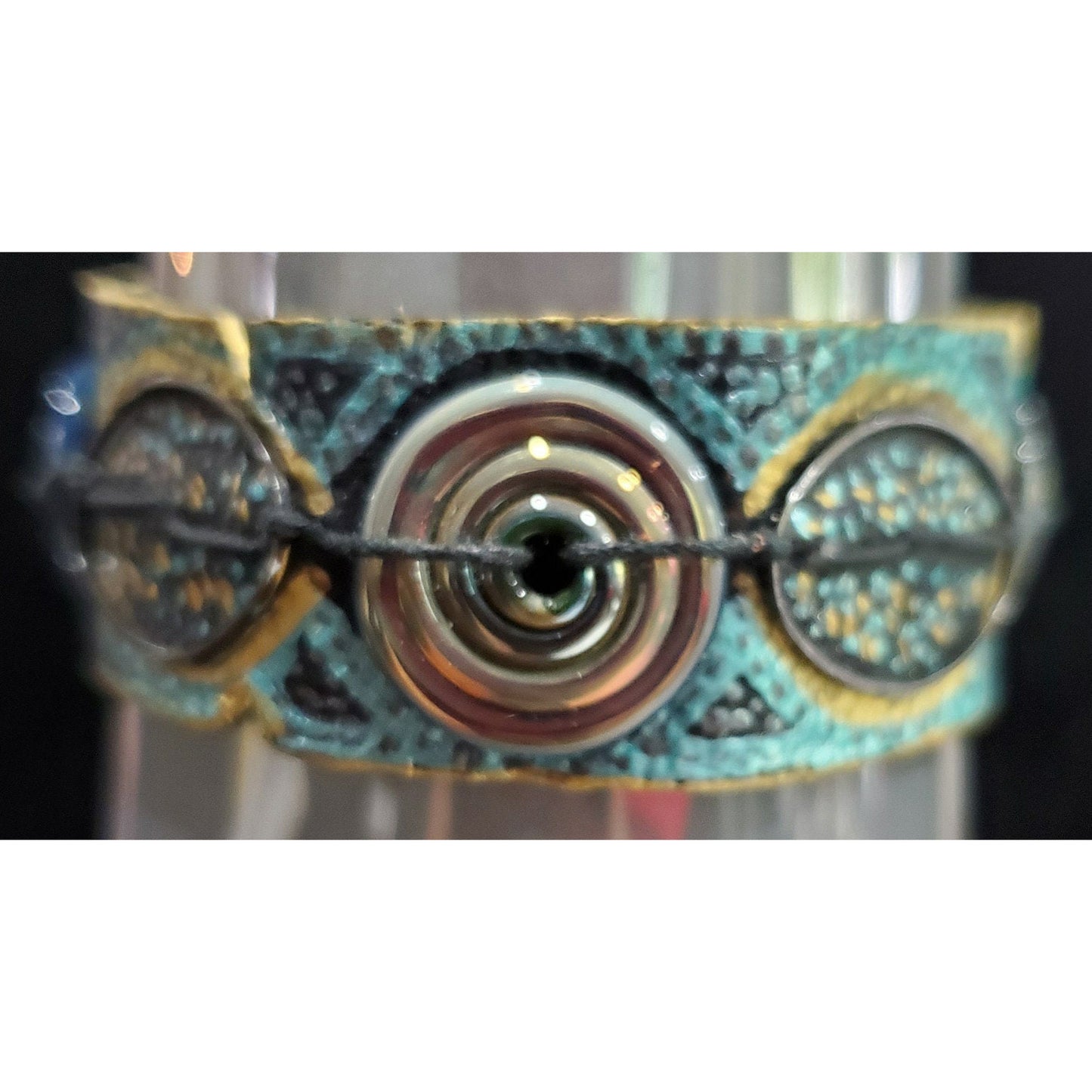 Teal and Gold Hand Painted Leather Bracelet