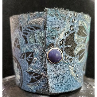 Blue Hand Painted Leather Bracelet