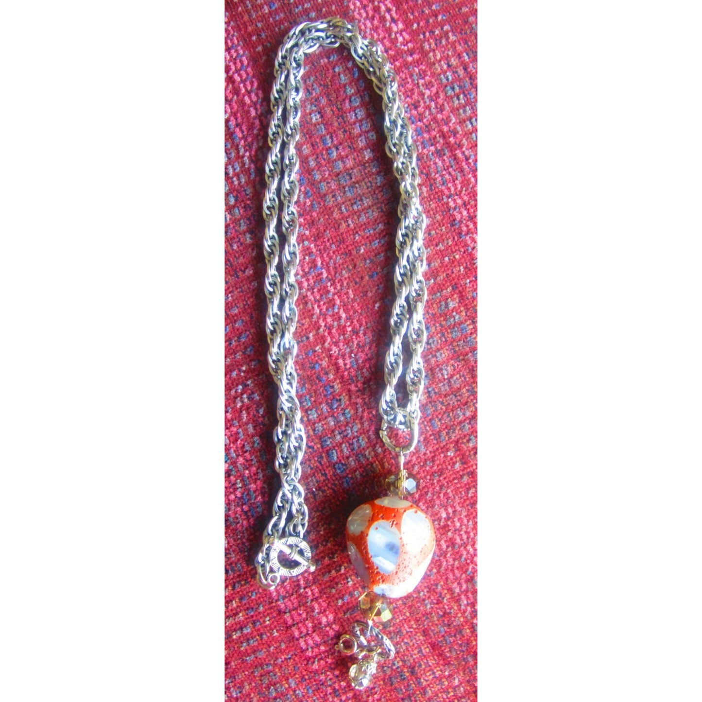 Polished and Rough Orange Agate Charm Necklace
